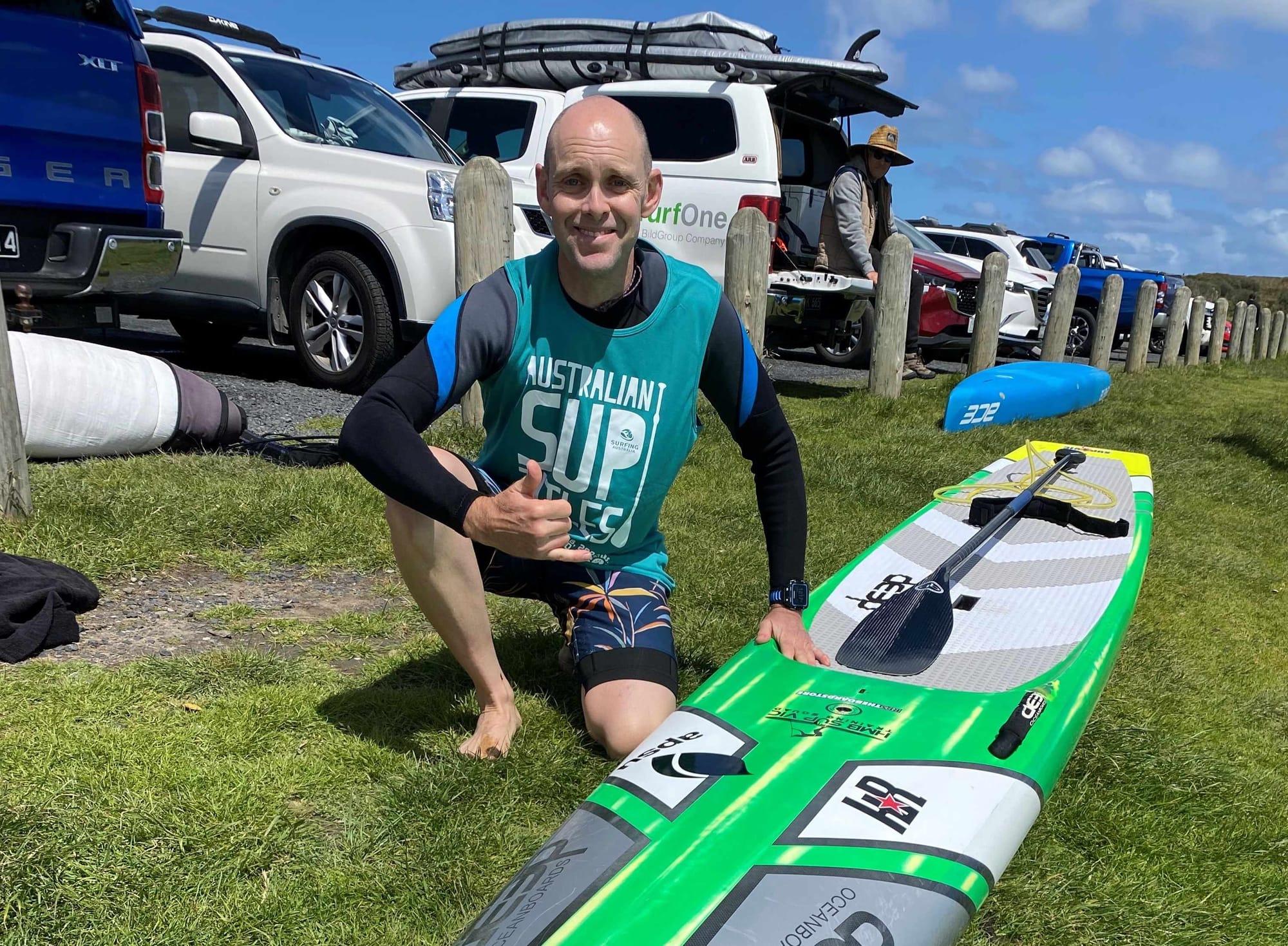 Duncan Gosling of Moorabin gets set for the Technical Race at Surfing Australia's SUP titles last week.