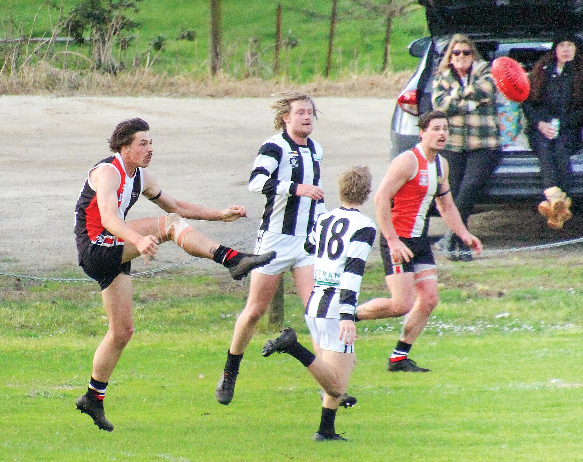 Nyora’s Lachie Fievez takes his shot.