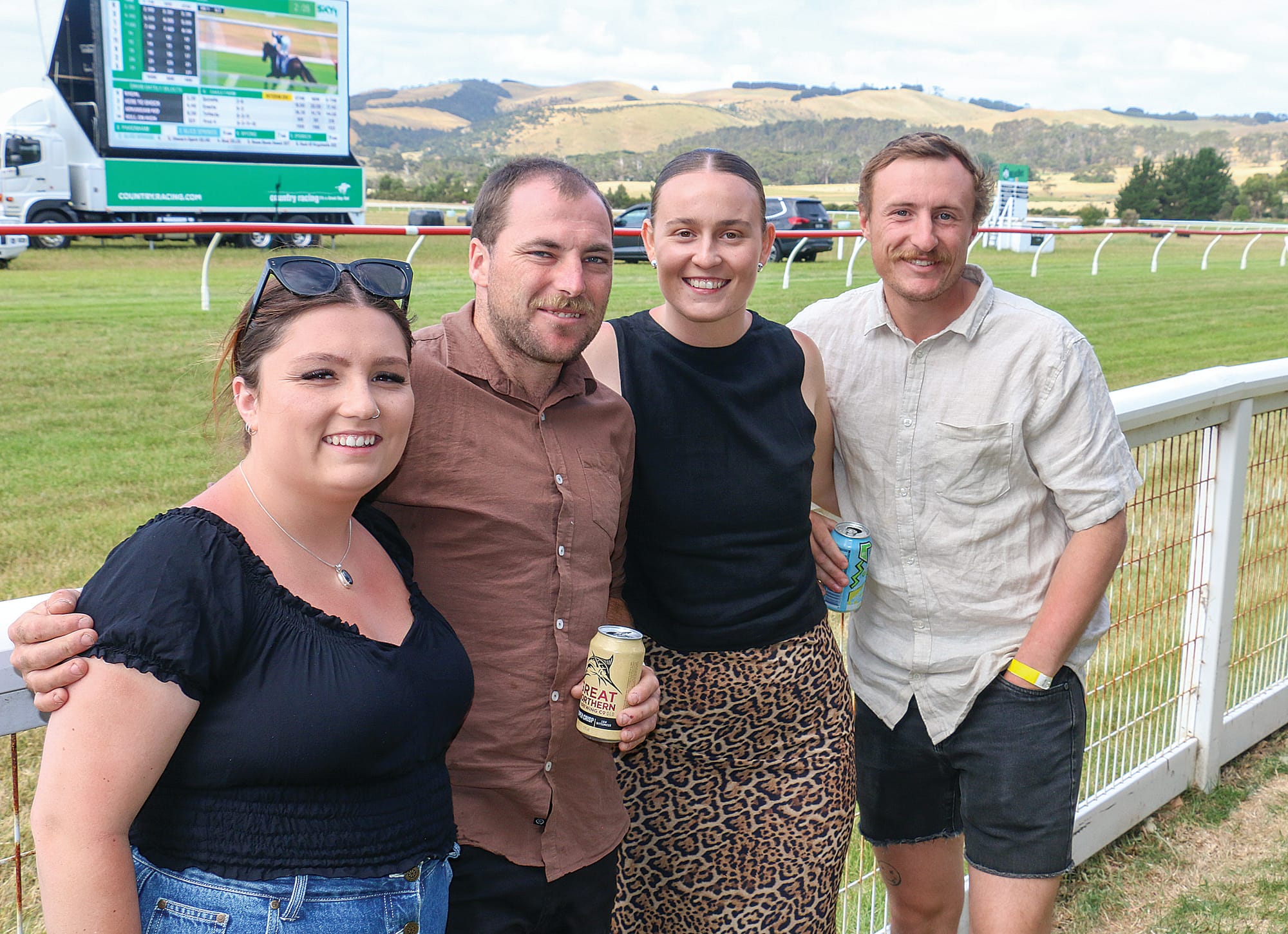 Jaye Davey, Mitch Davey, Laila Kane-Dipaolo and Jack Legione watched the races at Woolamai on Saturday.