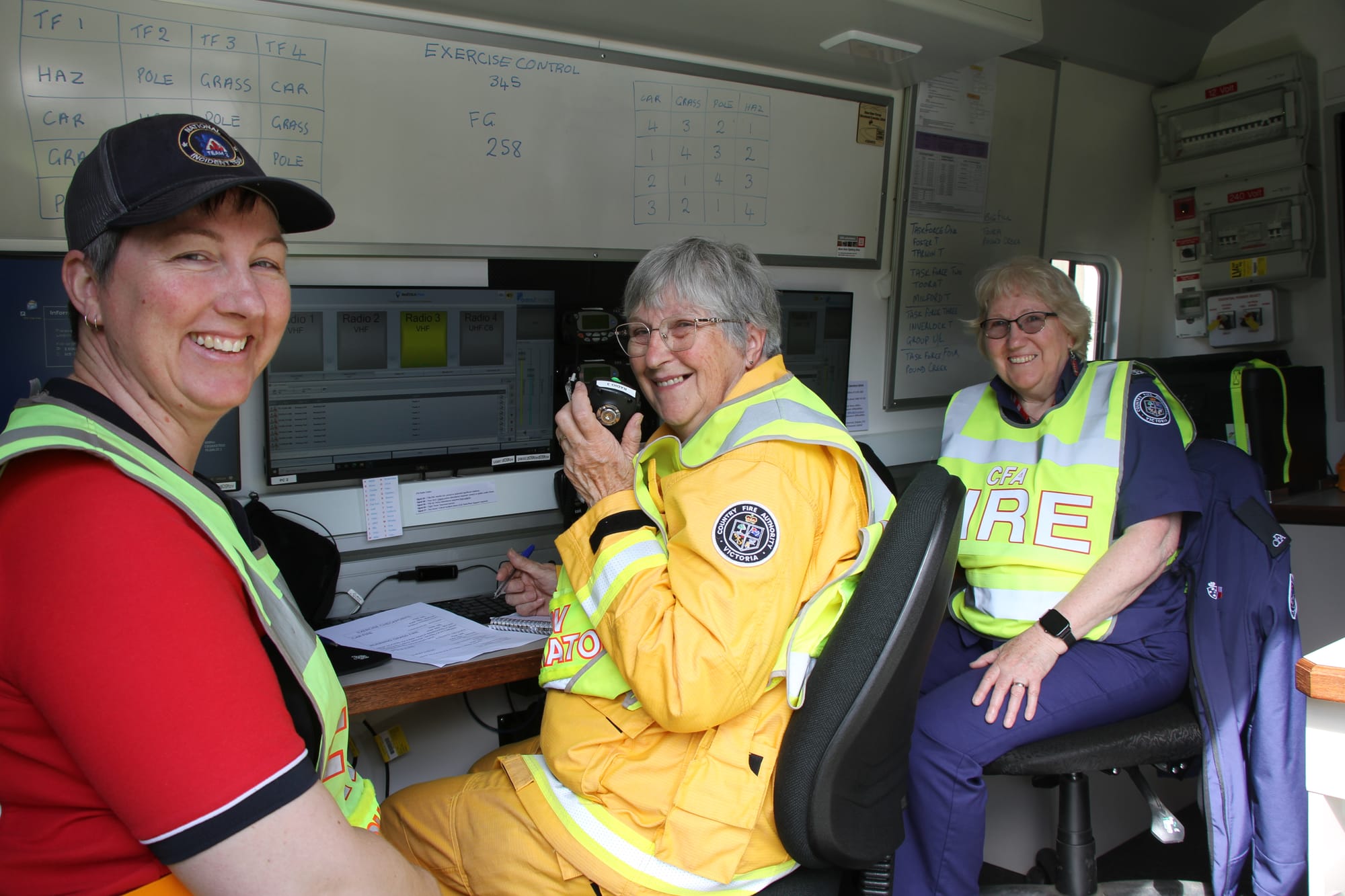 HQ Field Operations Vehicle based at Darnum/Ellinbank with crew leader Emma Conway, radio operator Lorna Sparkowski and communications volunteer Louise Black. B65_4324