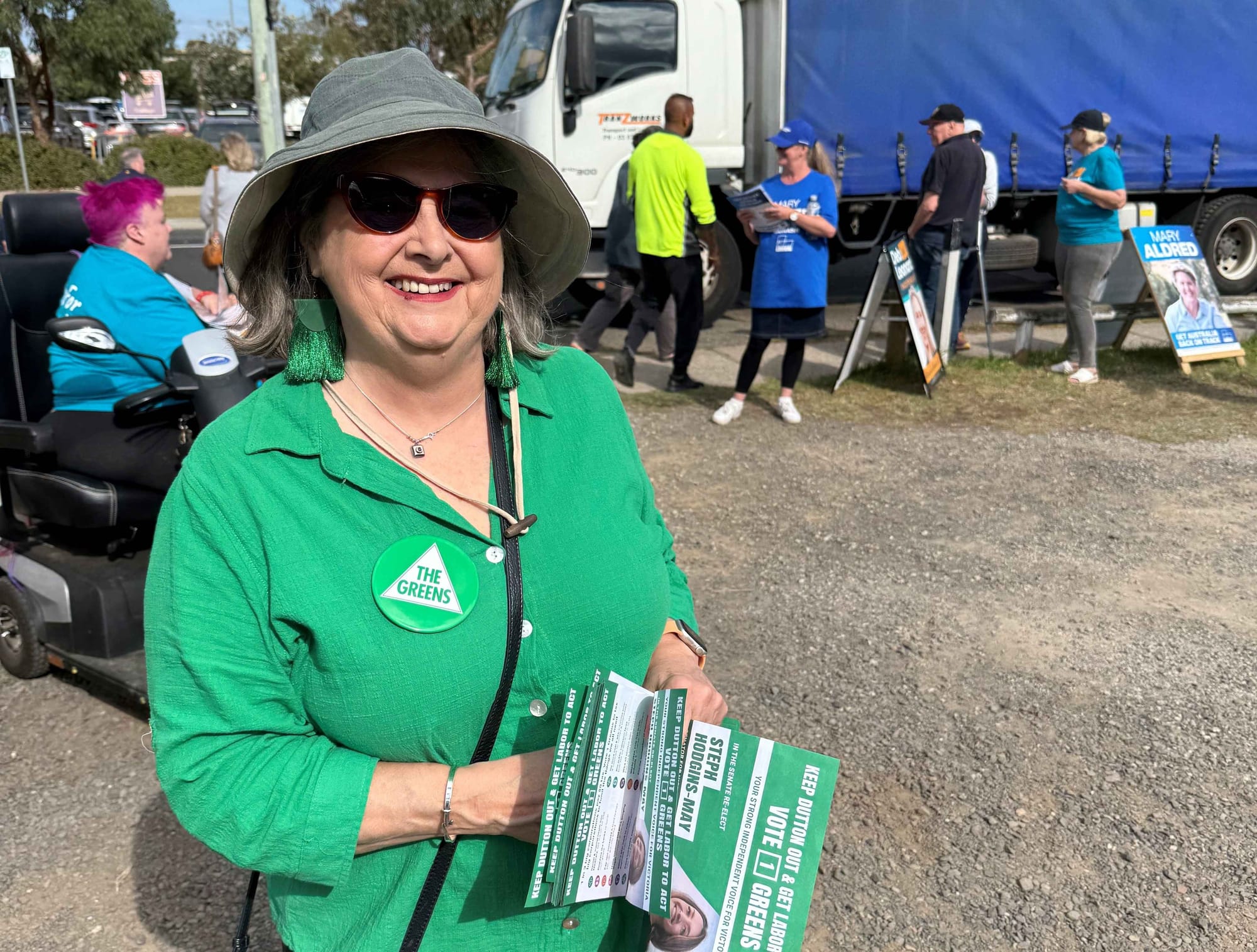 Michelle was handing out Greens how to vote cards at Cowes during the week.
