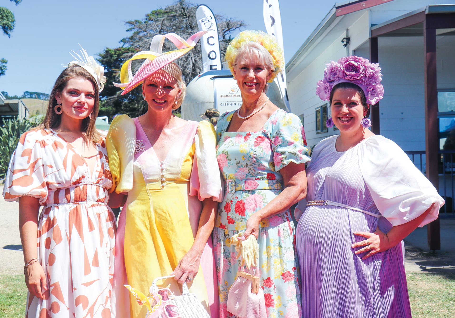 Eventful Horizons judge Baylee Walters with Fashions on the Field winner Karlie Owen, runner up Katherine Williams and Eventful Horizons organiser Jess Odgers at the Woolamai Races. Z24_0624