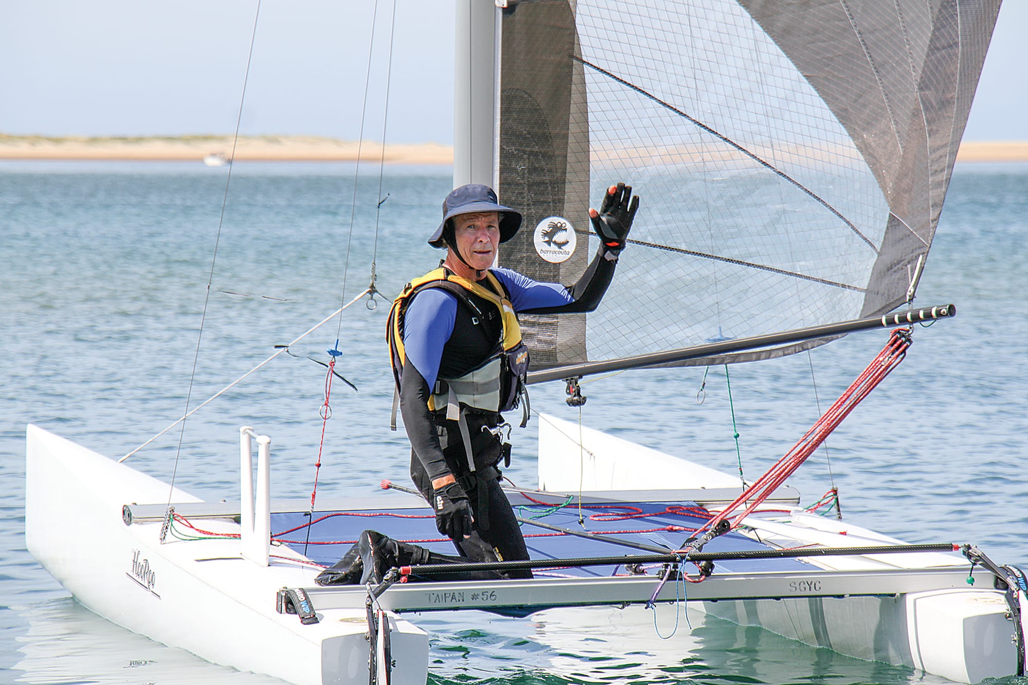 Andrew Biram from Inverloch sailing a taipan class catamaran at the SGYC. B64_0325