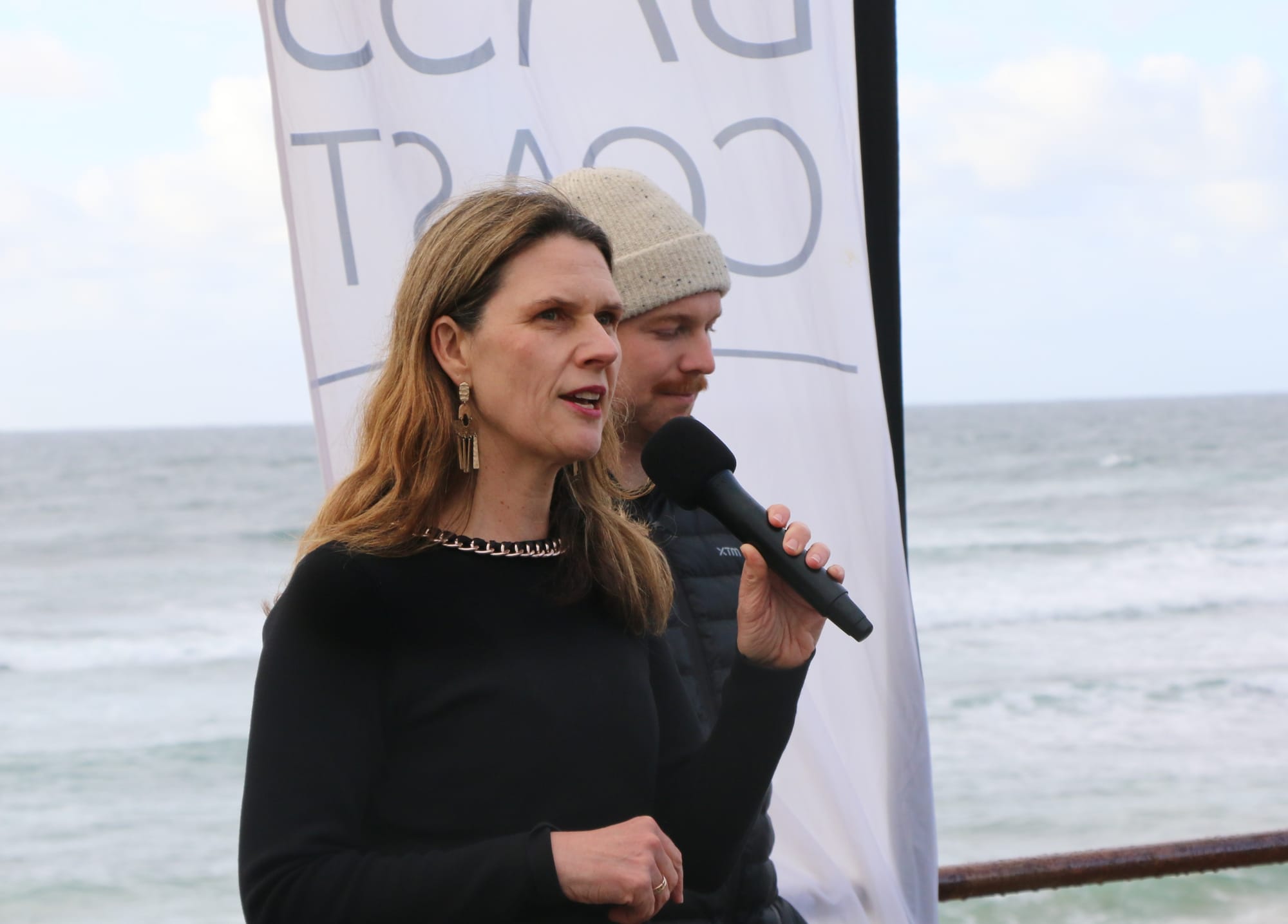 Bass Coast CEO Ali Wastie welcomes local and visiting surfers to Phillip Island for the WSL Island Pro surfing event sponsored by the shire.