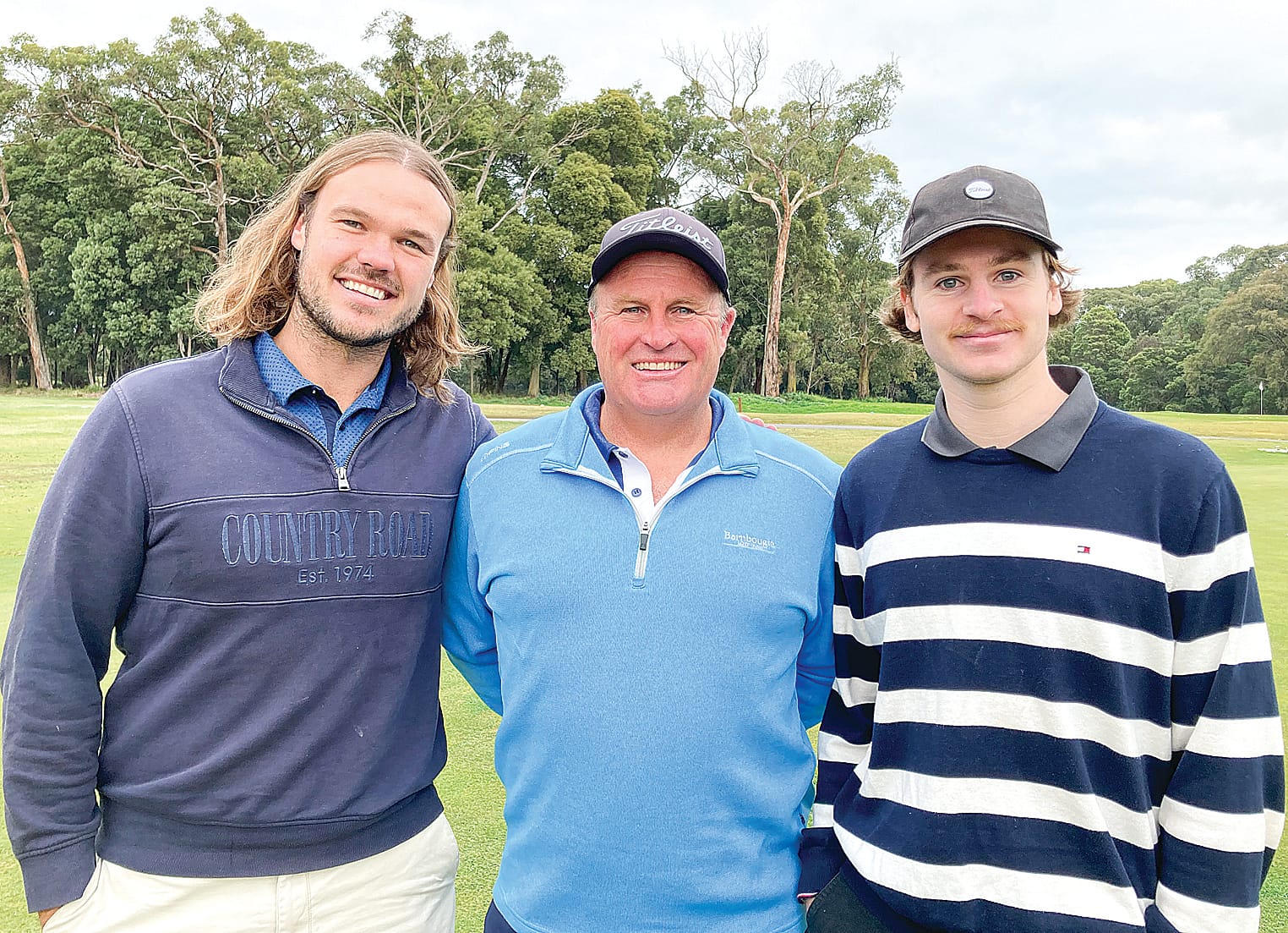 Elders Korumburra and Leongatha branches will host this years tenth annual golf event which has raised more than $200,000 since 2014 for local families in need and medical charities. Jack Taylor, Chris Ross and Jack Keating at last years event.