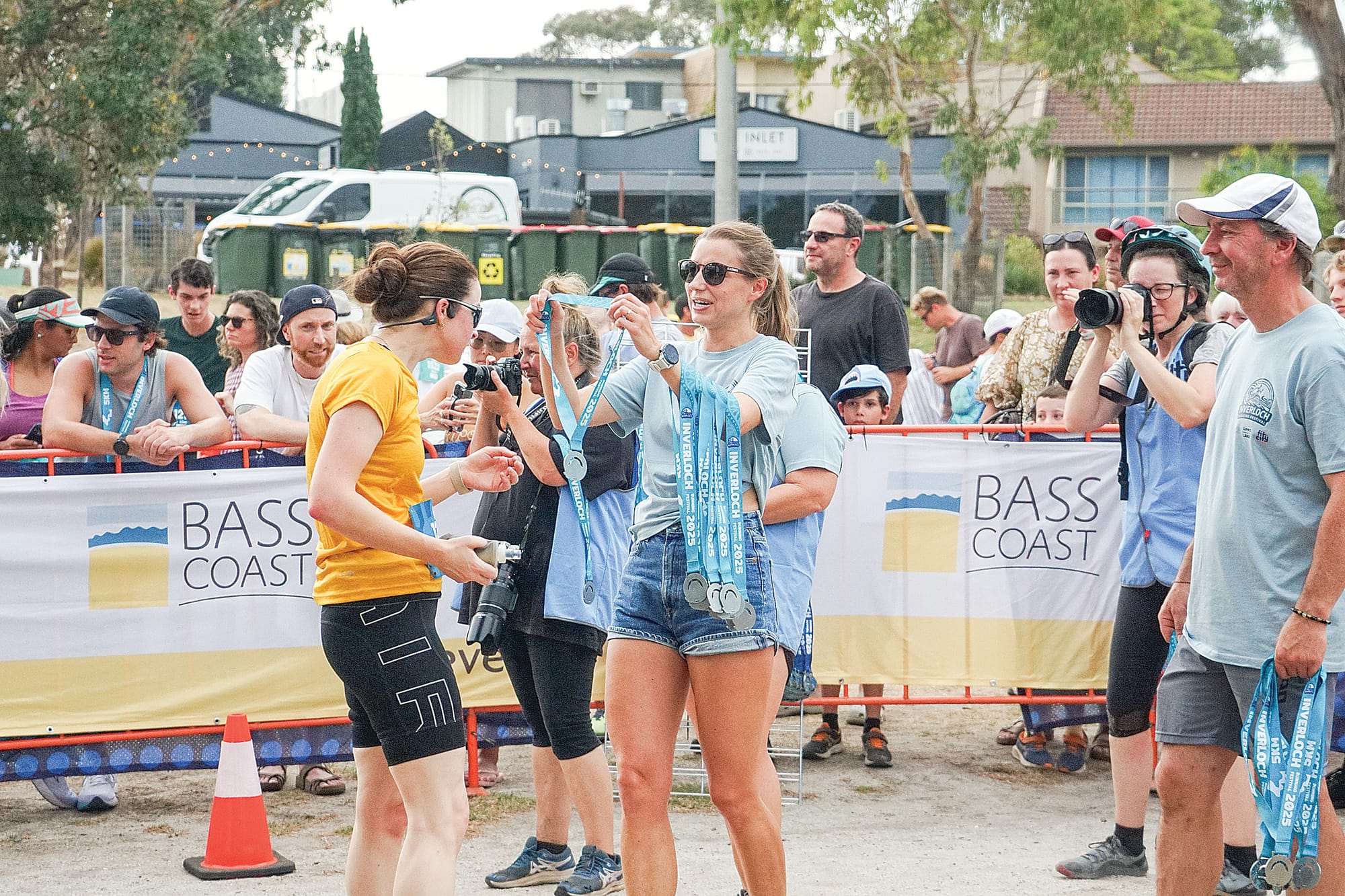 Handing out the medals during the five-kilometre run.