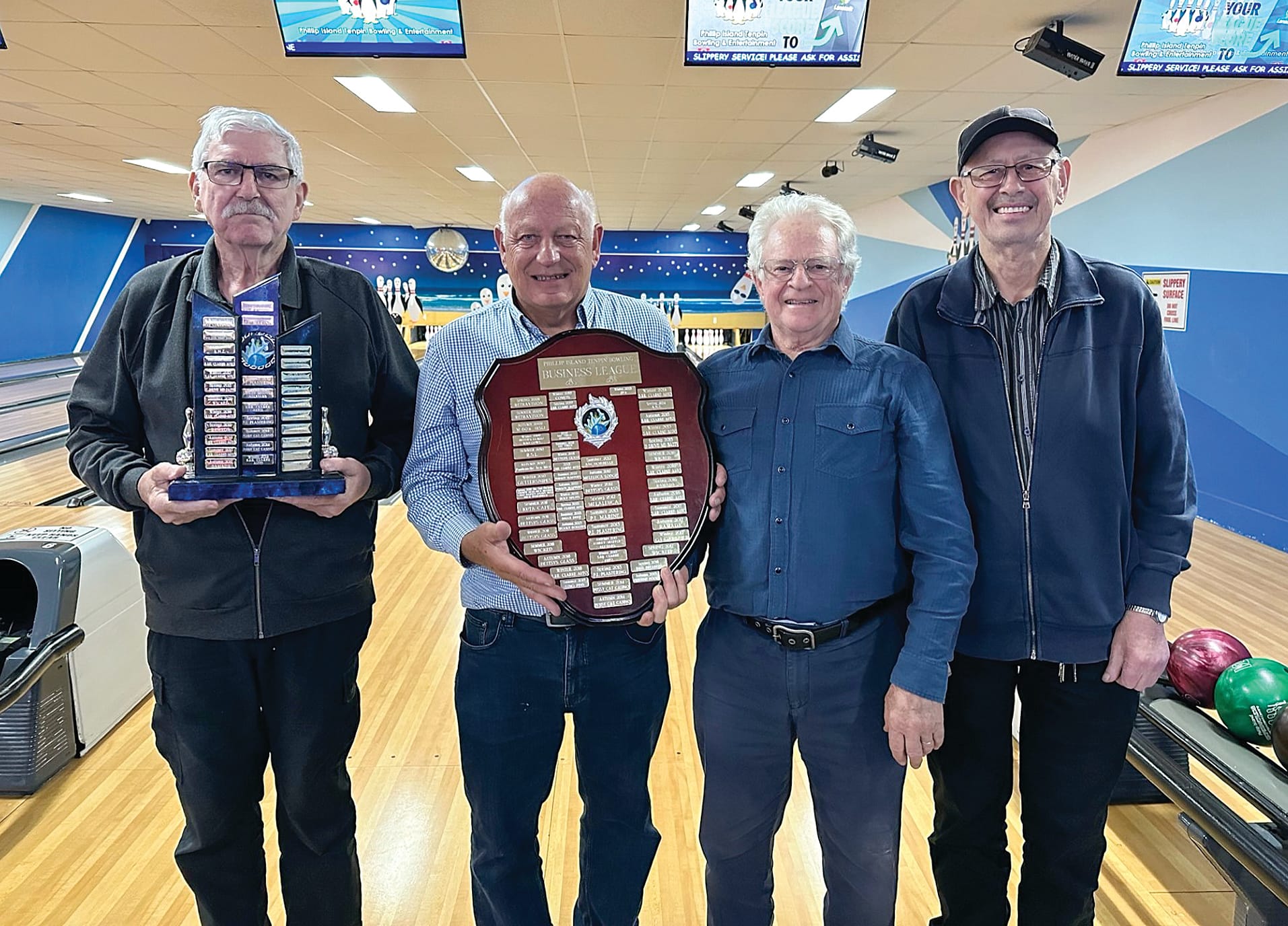Winners of Business League from the left, Old Timers, Glenn, Gerard, Bob and Ray.