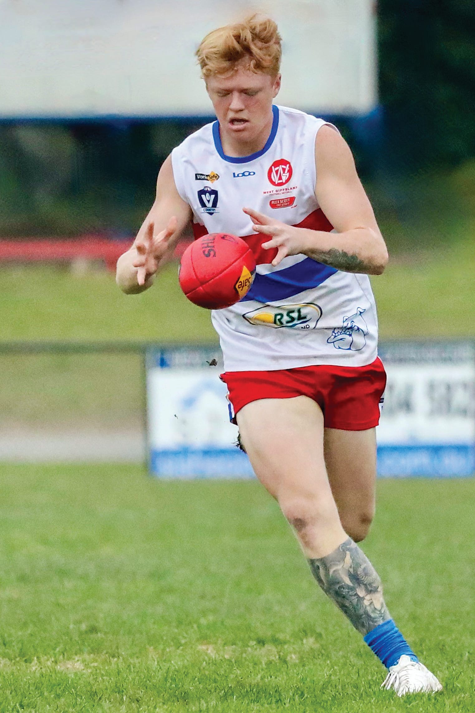 Bulldogs’ Tyce Kleverkamp readies to launch the Sherrin upfield. Photo: Carol Ratcliff.