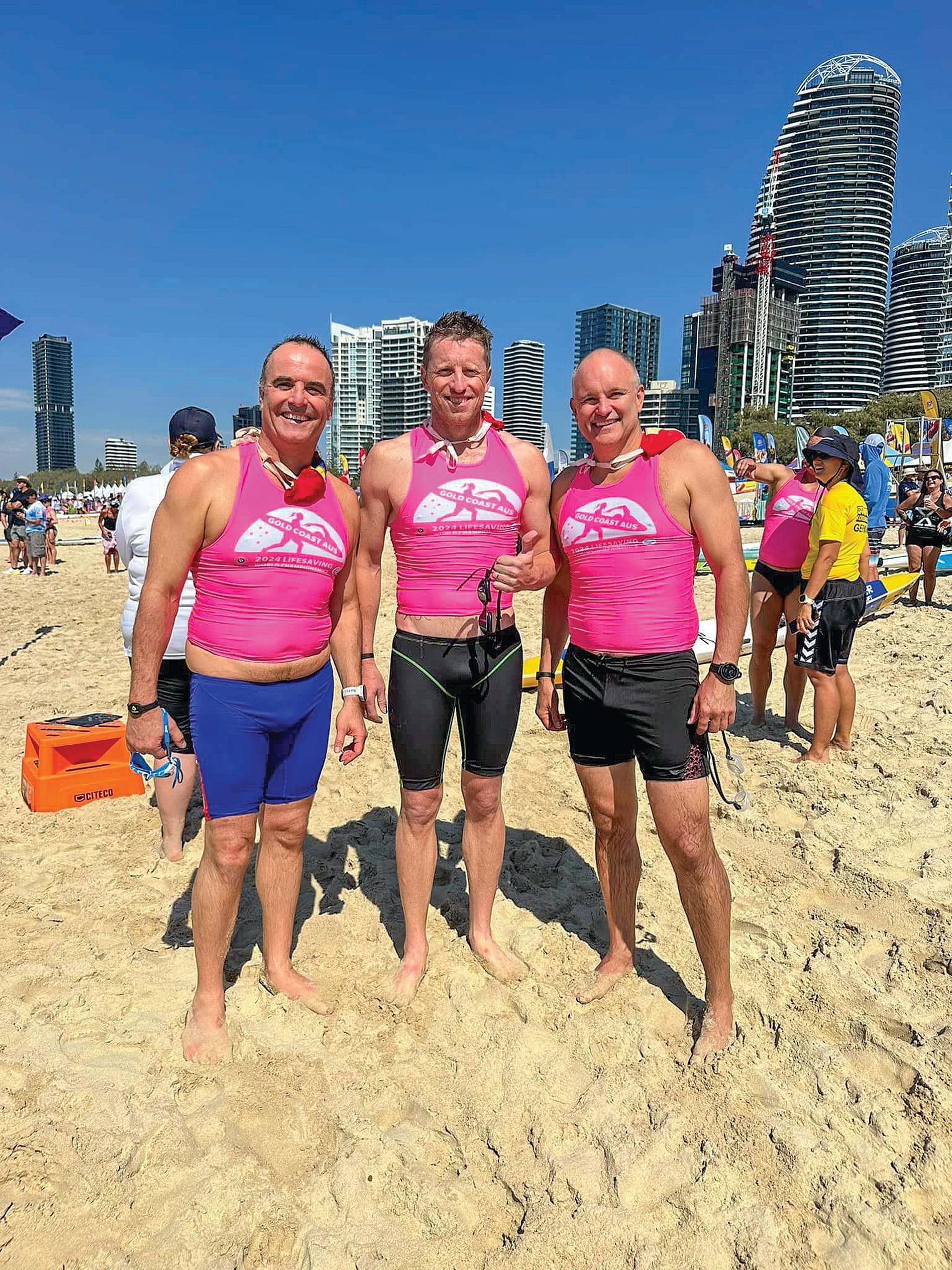 Paul Hoffman, Paul Mullarvey, Anthony Martin – after the Surf Swim Race.