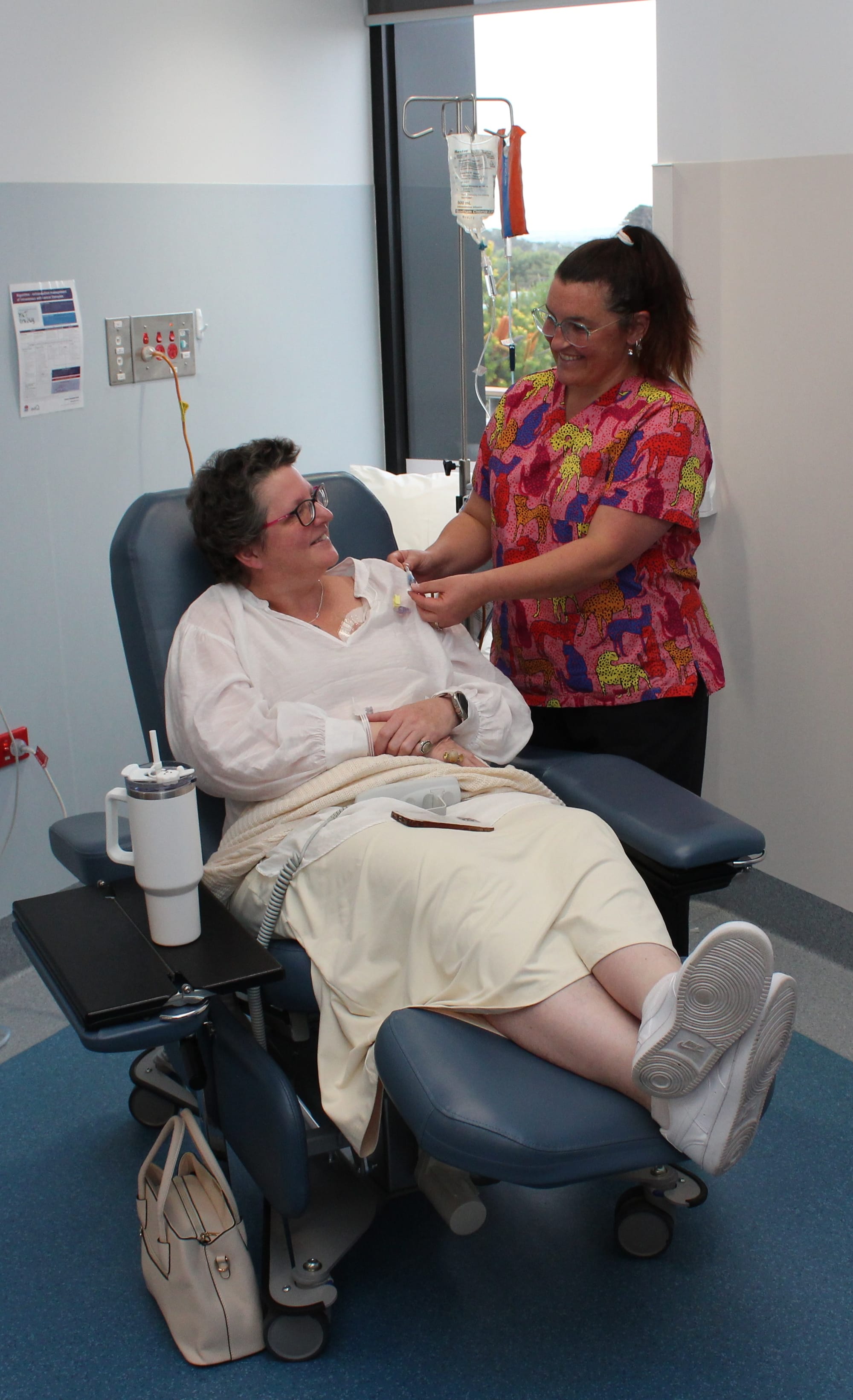 Patient Alison Treloar chats with Registered Nurse Hayley Weaver in the Integrated Care Unit at Wonthaggi Hospital.