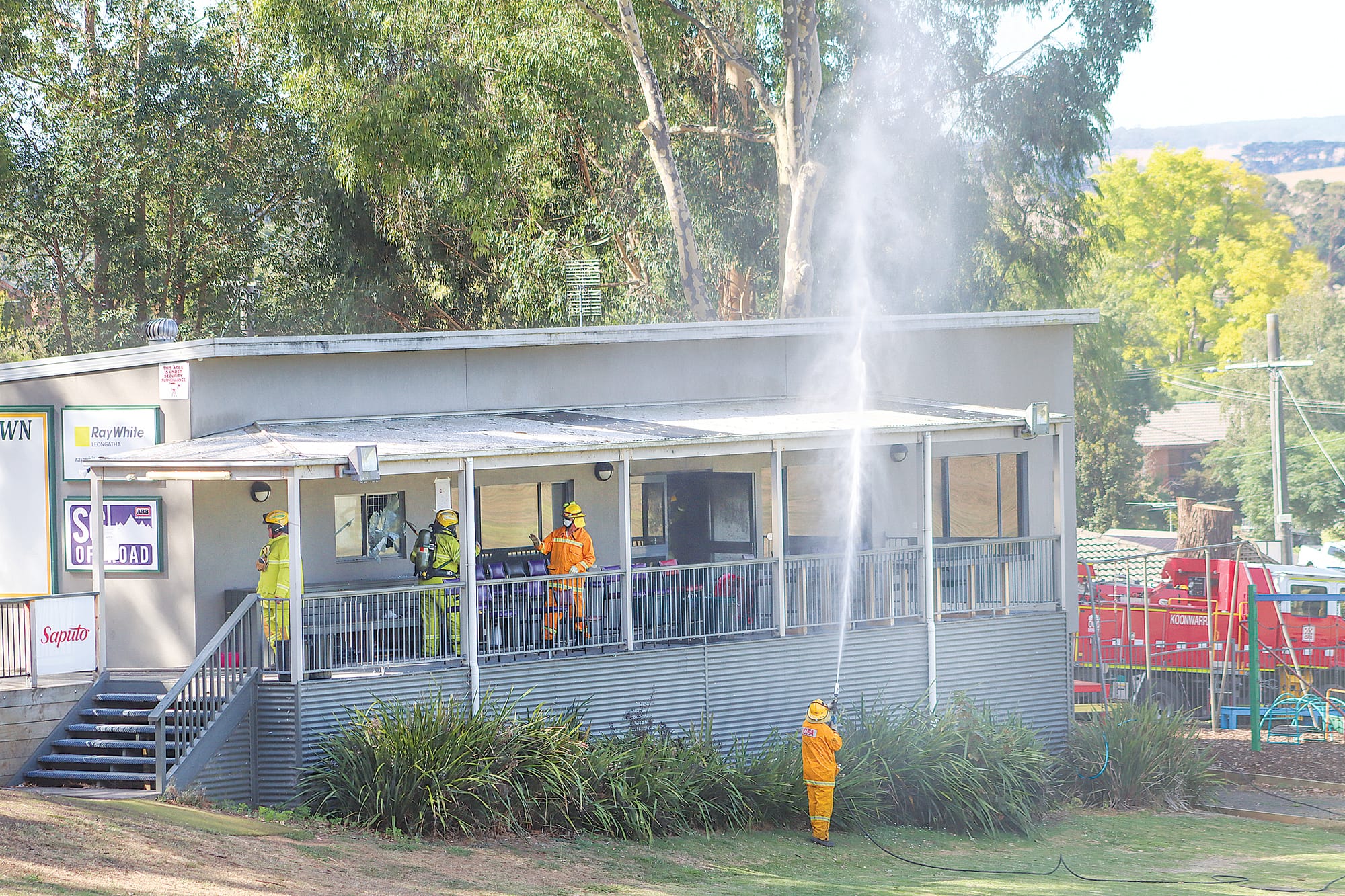 Firefighting efforts appear to have saved the exterior of the Leongatha Town clubrooms.
