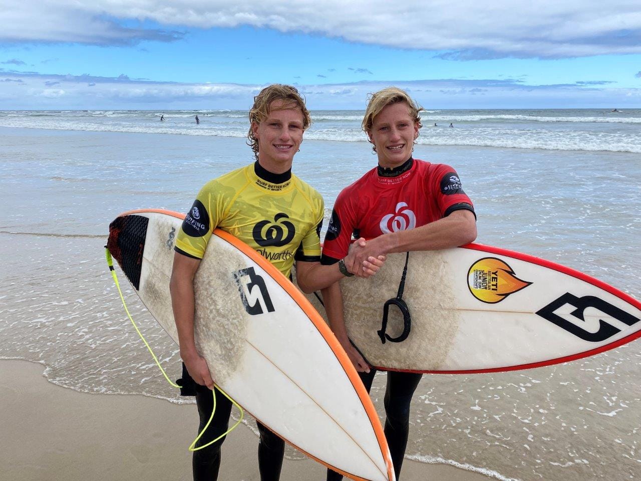 Sandy Point surfing twins Jarrah and Rye Cicero finished second and fourth in the Round 1 of the Woolworths Victorian Junior Surfing Final, in the Under 16 Boys division on Sunday, February 5.
