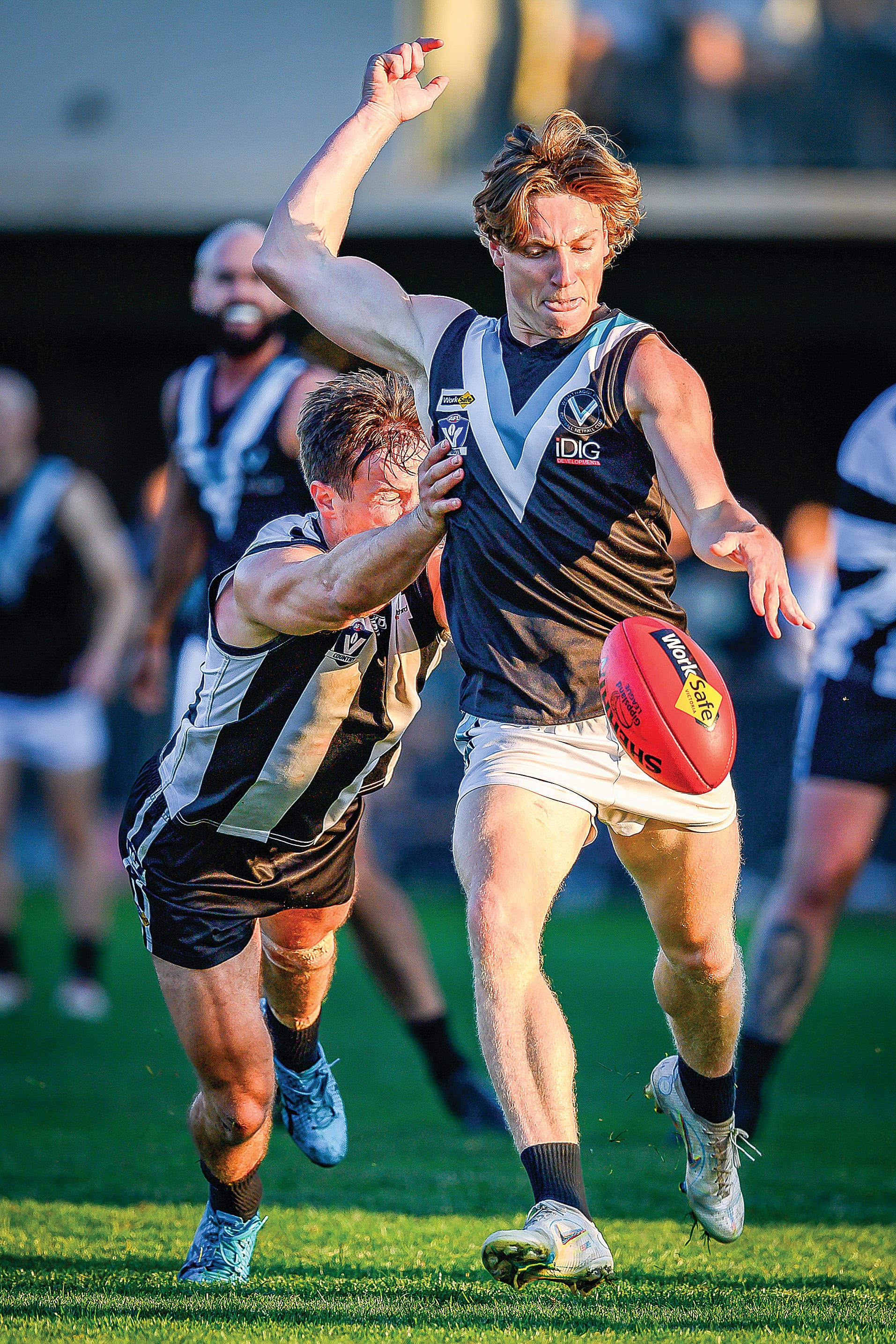 Isaac Chugg drives Wonthaggi forward, with his strong performance one of the reasons Power got the better of Sale.