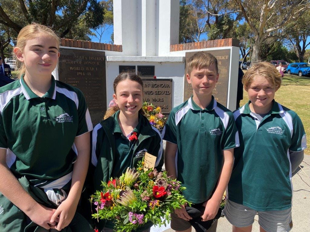 The students from the Wonthaggi Primary School, Sophia, Leila, Sonny and Harper laid a wreath on Remembrance Day at the Wonthaggi Cenotaph.