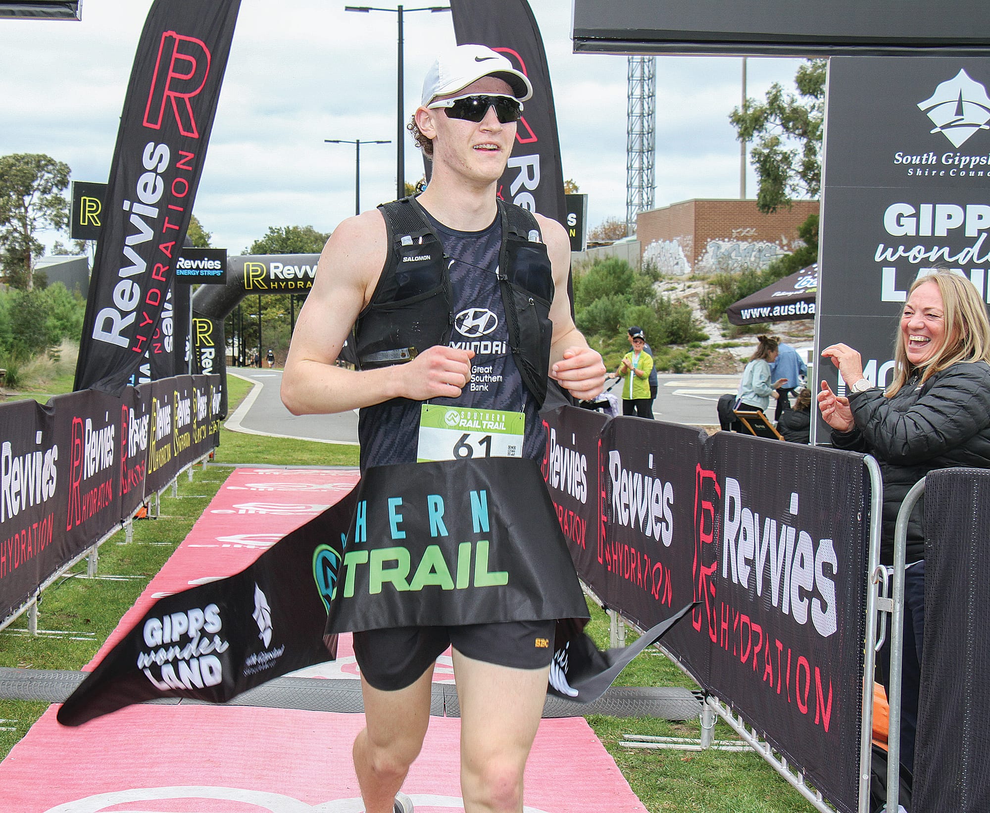 Kane Iskra wins the inaugural 42.2km Southern Rail Trail Run Marathon in Leongatha. B111_2225
