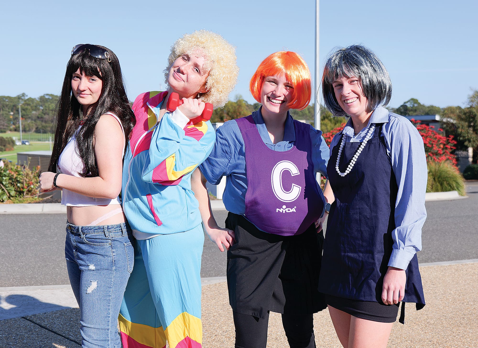 Kim, Kath, Sharon and Trude… Sabine Wrigley, Alice Mabilia, Ella Berry and Heidi Driscoll enjoyed a bit of fun with the dress up day celebrations. 