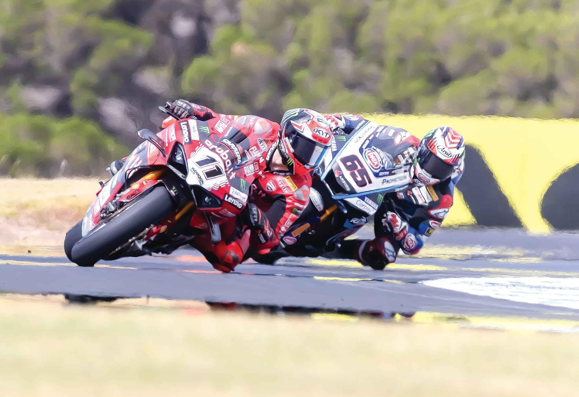 Nicolo Bulega (11) leads Jonathan Rea (65). Bulega, runner up in last seasons’ championship will be going all out to topple Toprak Razgatlioglu in 2025.
