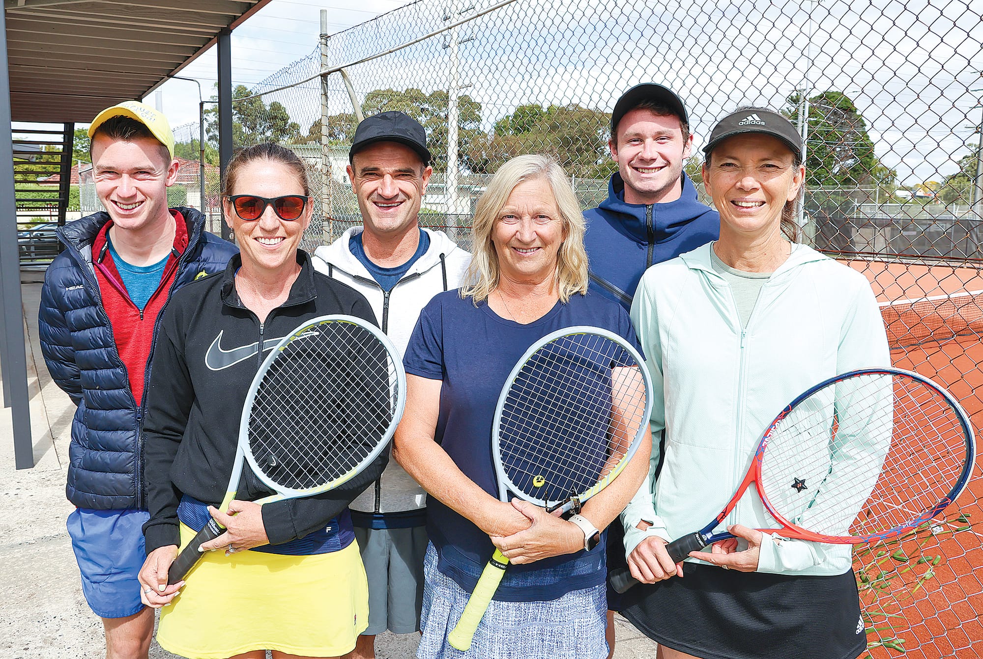 AM&DTA Section 1 tennis runners-up for 2023 are the Westernport team of, from left, Luke Nicholson, Cathy Felstead, Ben Dennis-White, Carol Slade, Matthew White and Lyndal Standish.