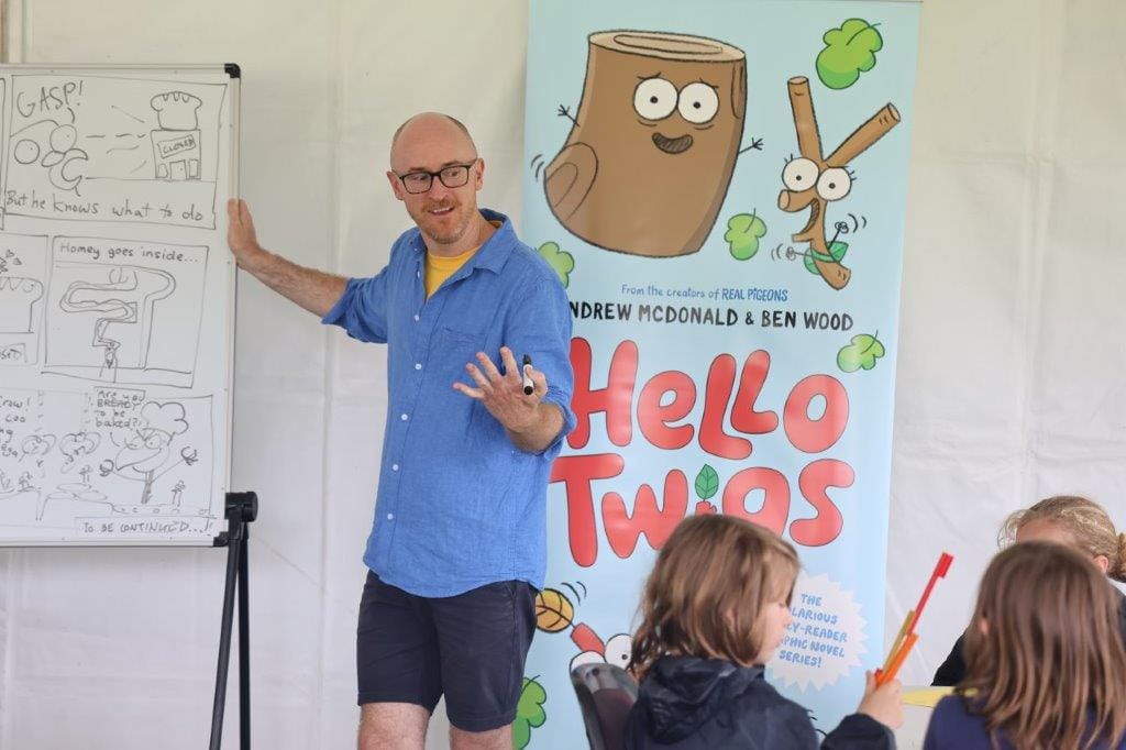 Former Mirboo North Secondary College student Ben Wood, now the illustrator of dozens of children’s books including the popular Real Pigeons series, was a special guest at the Fishy Stories Festival last Sunday.