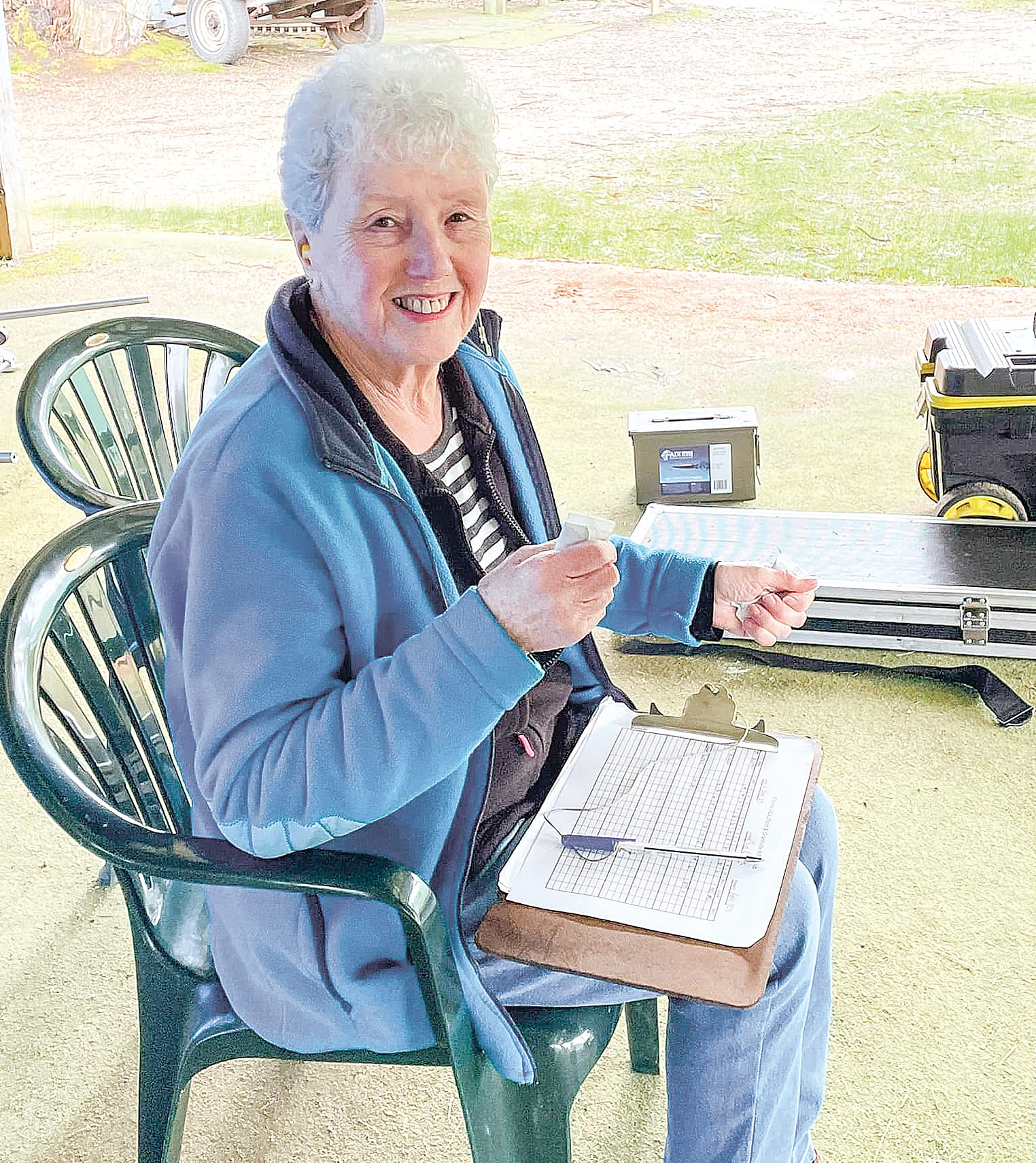 As with all shooting disciplines everyone takes it in turns to practice and help score.