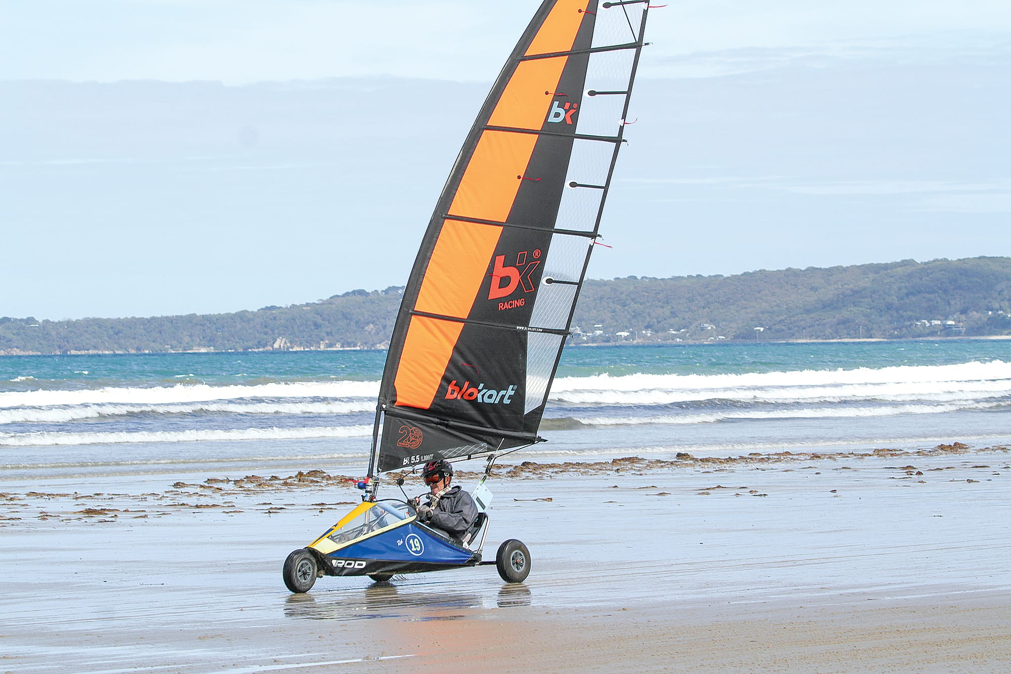 Rob Edwards from S.A. competing in the 2025 Australian Blokart Championships at Waratah Bay.