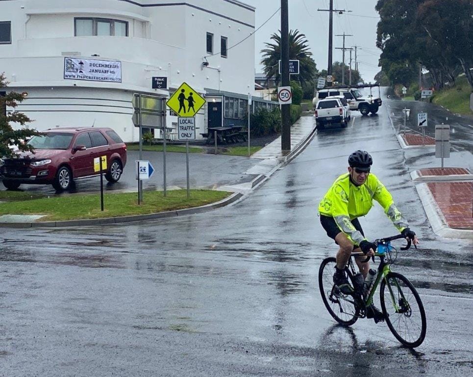 It was a tough ride in the wind and rain on Saturday, before arriving in Fish Creek.