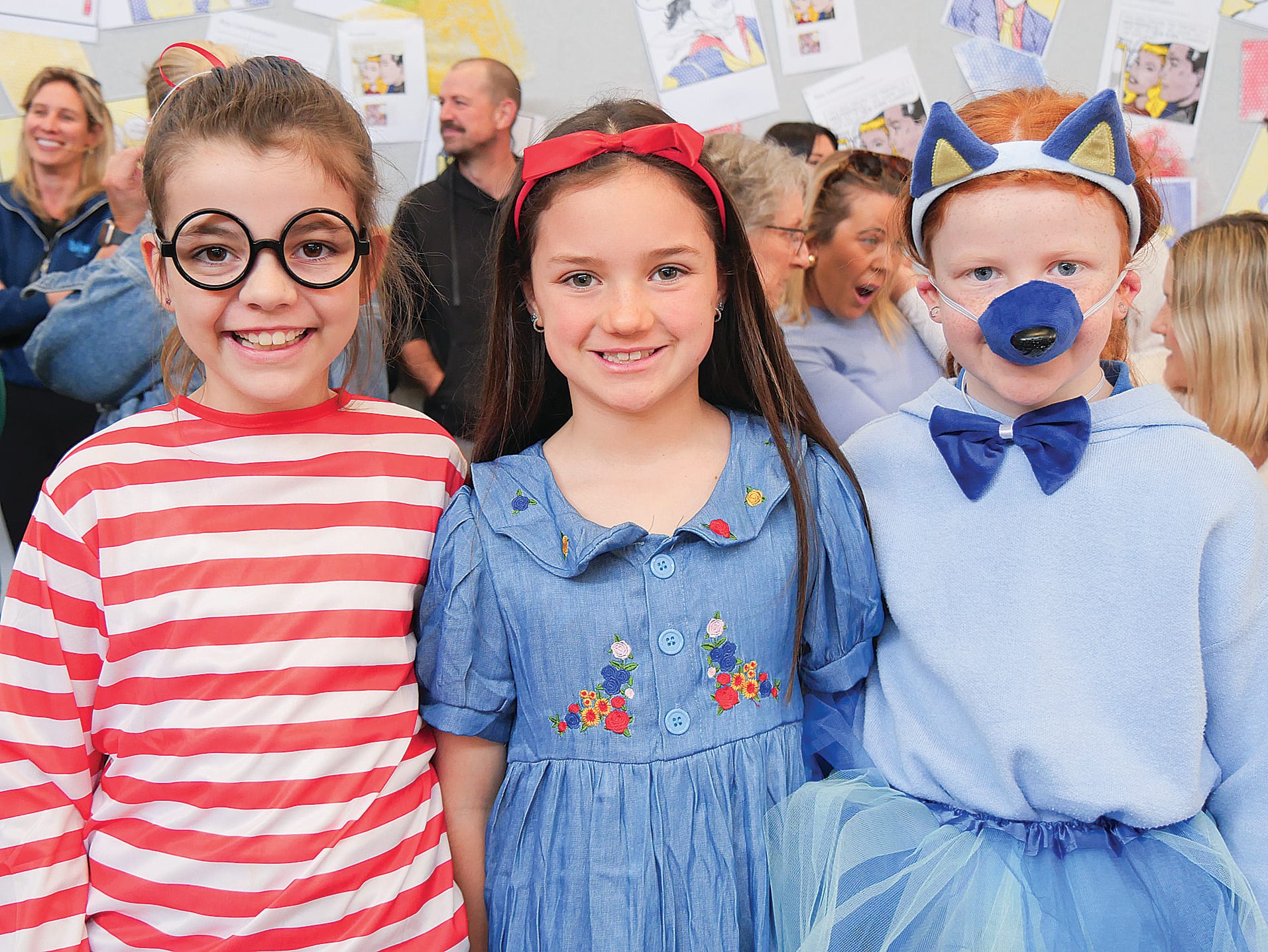 Year 2 students Paige Matthews, Macey Schenk and Harper Van Brummelen at the College Book Week parade. 