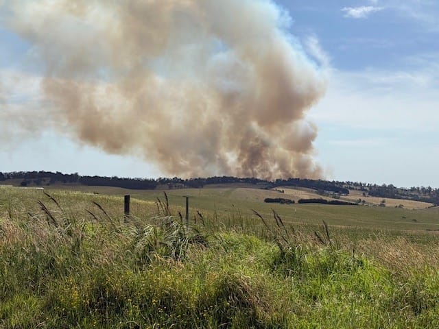 View of The Gurdies fire from Nyora St Hilier Road.