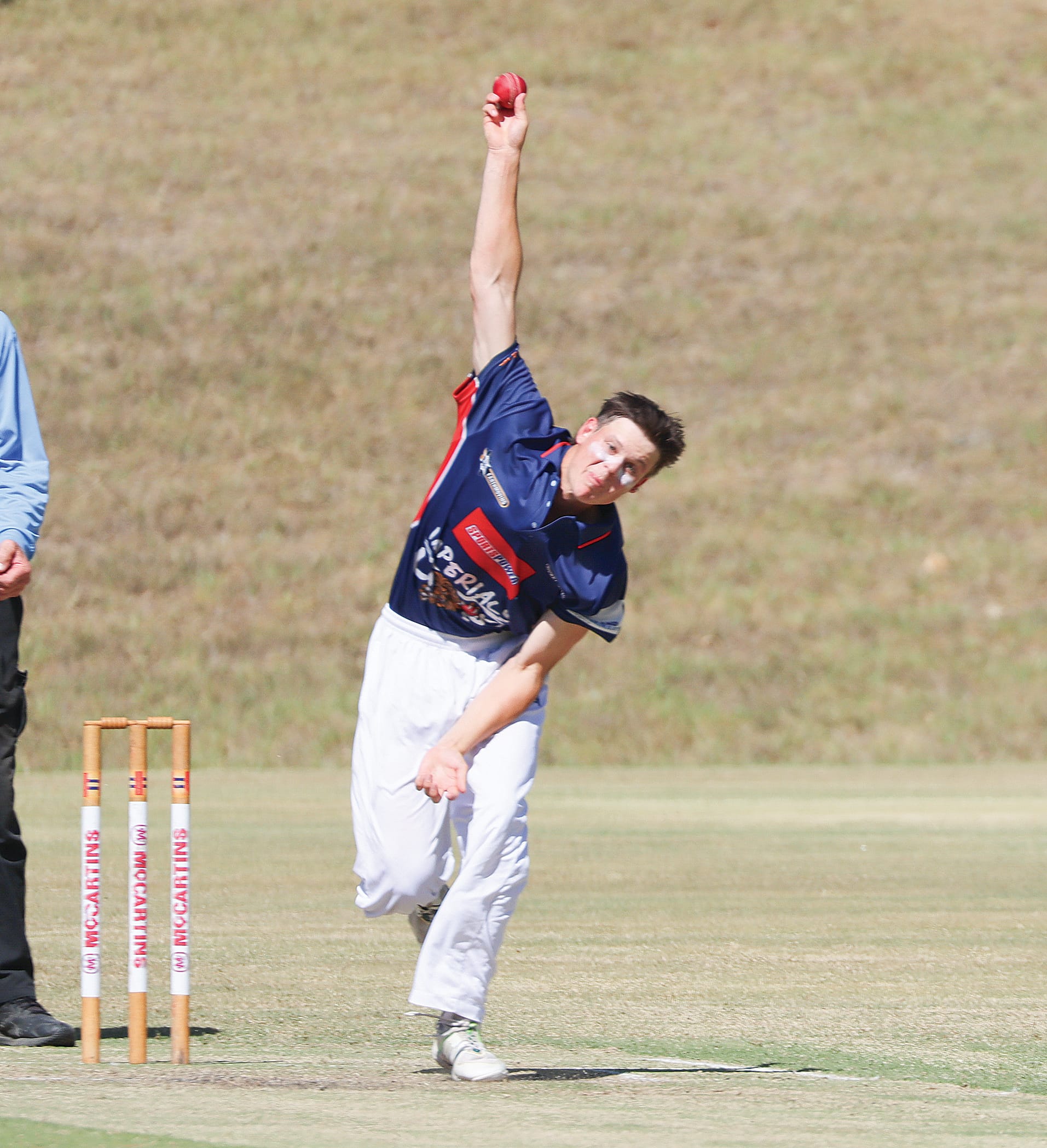 Imperials/Nerrena Captain Klayton McGrath fires one down the pitch, continuing an impressive display, finishing with 3/17. W20_1025