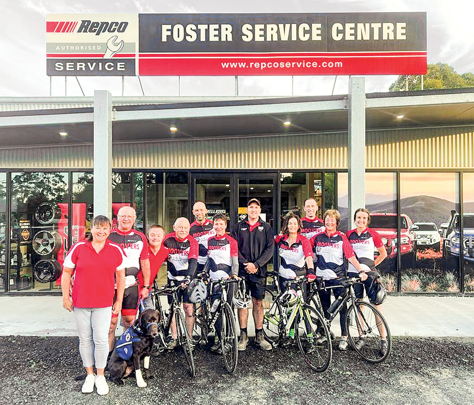 The Moovers outside major sponsor Foster Service Centre.