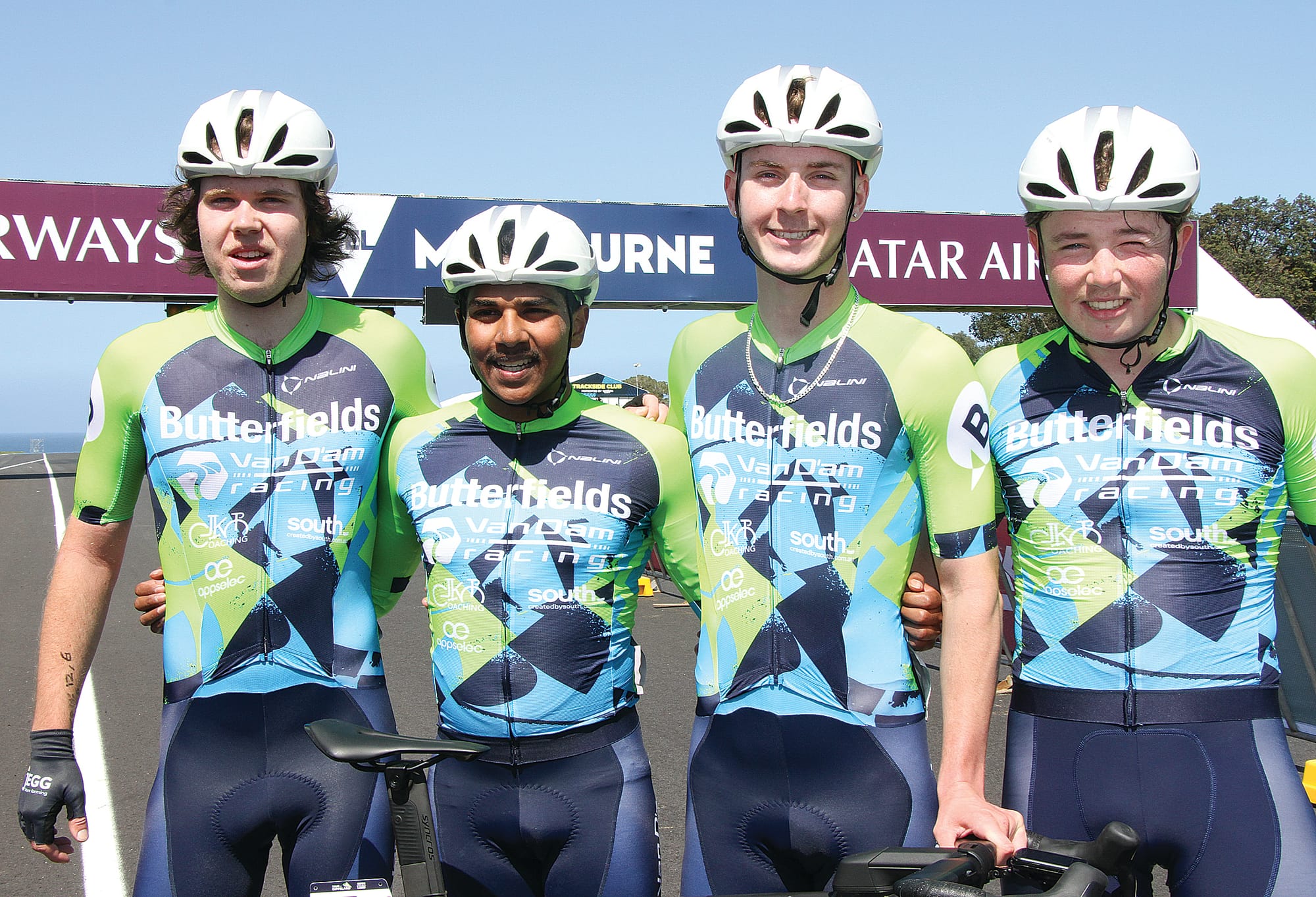 U19 team cyclists William Mathwin, Binnuk Kulathunaa, Jameson Key and Kalan Tucker (Van D’am Racing). B12_4124