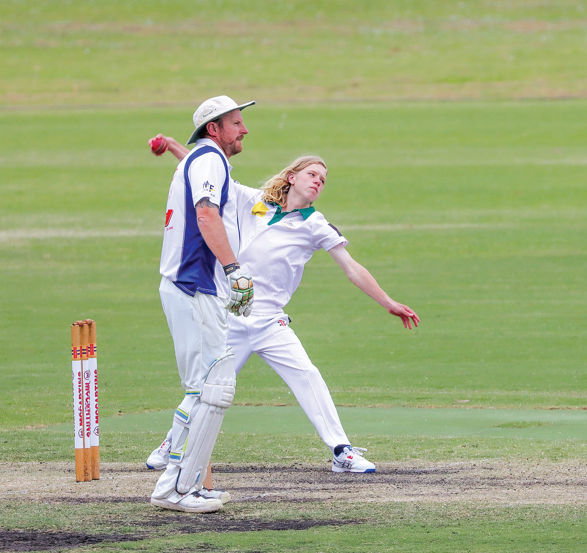 Young Leongatha Town leg spinner Ethan Smith sends one down against Korumburra, capturing 3/53 from 16 overs. A20_4624
