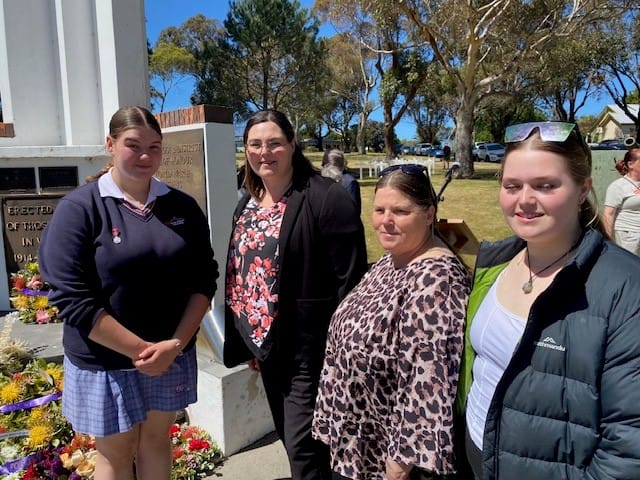 Guest speaker at Wonthaggi's Rembrance Day ceremony Chloe Lawson with family members afterwards.