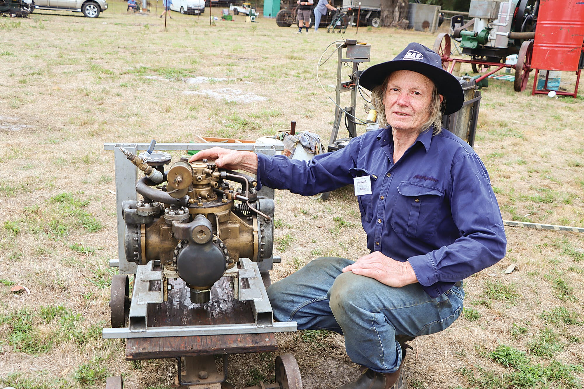 Warwick Bryce displayed his WWII torpedo engine which was powered by kerosene and used compressed air to enable it to run under water. A41_1223