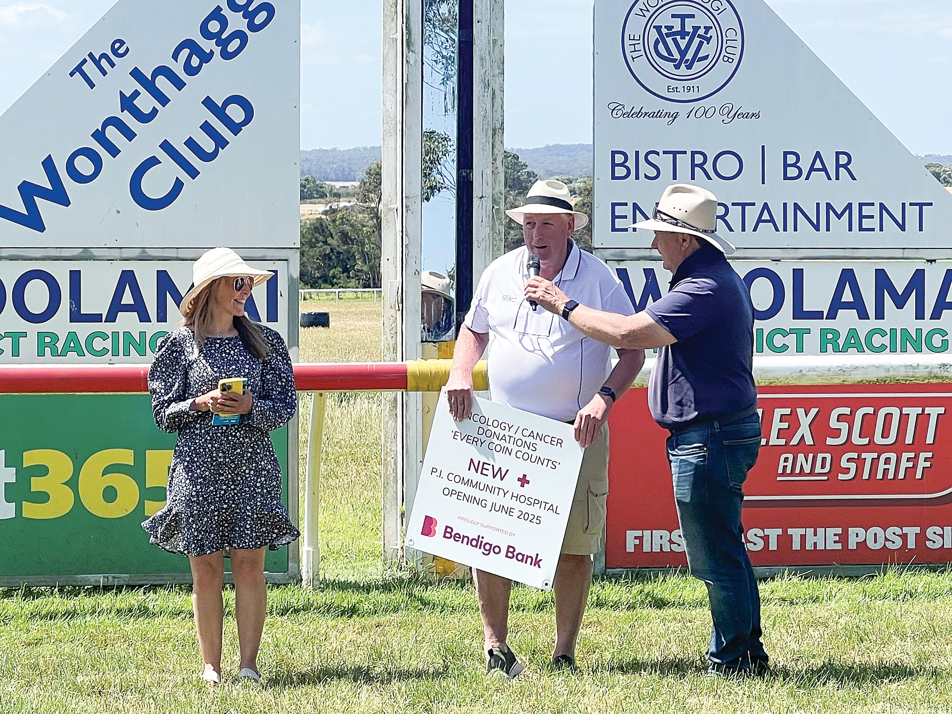 Company secretary of Bendigo Bank Vanessa Verzachi, Bendigo Bank chair Kelvin Simpson and Alex Scott and Staff’s Greg Price. 
