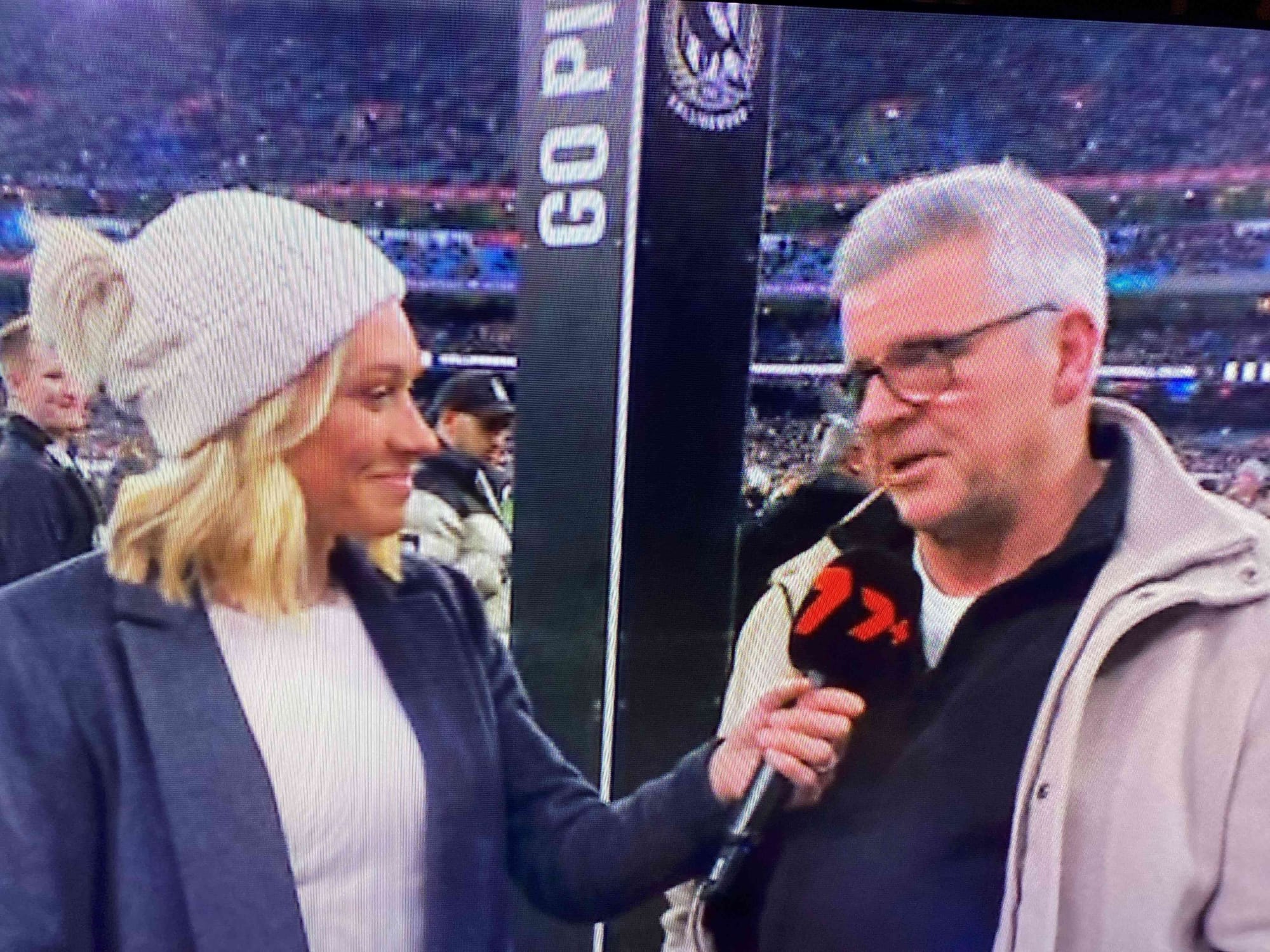 Scott Pedlebury's father Bruce was a highly-rated defender for Sale who represented the Latrobe Valley, interviewed before the game by Erin Phillips.