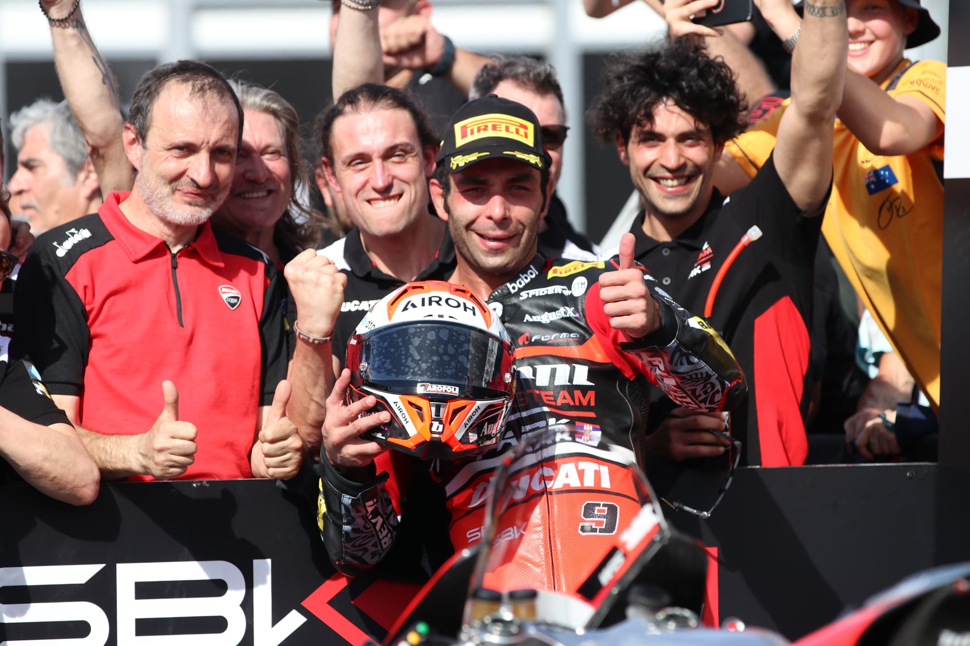 Danilo Petrucci celebrates with the Barni Sparkes Racing Team.