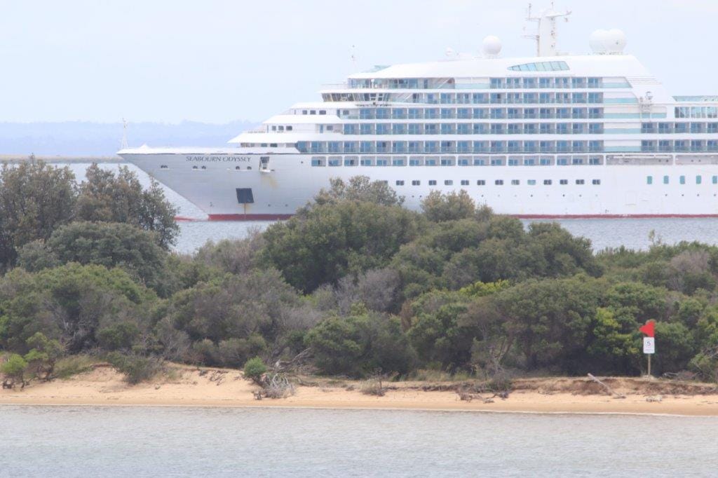 The Seabourn Odyssey anchored off Rhyll after arriving on Wednesday morning, December 7.