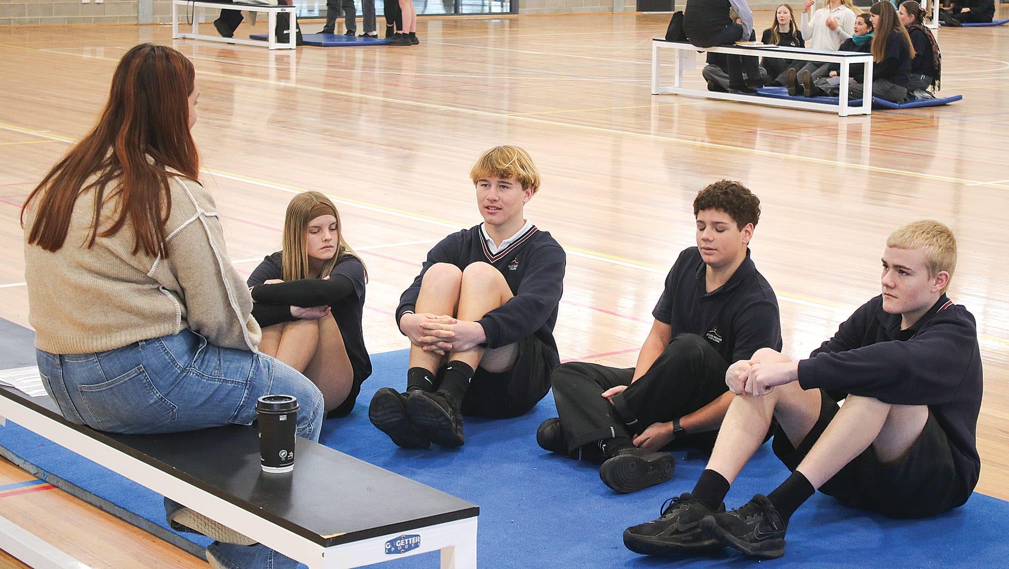 Dudley campus students Marley Watson, Otis Close, Elliot Ditchfield and Josh Thompson chat during one of their career conversations. W08_3125
