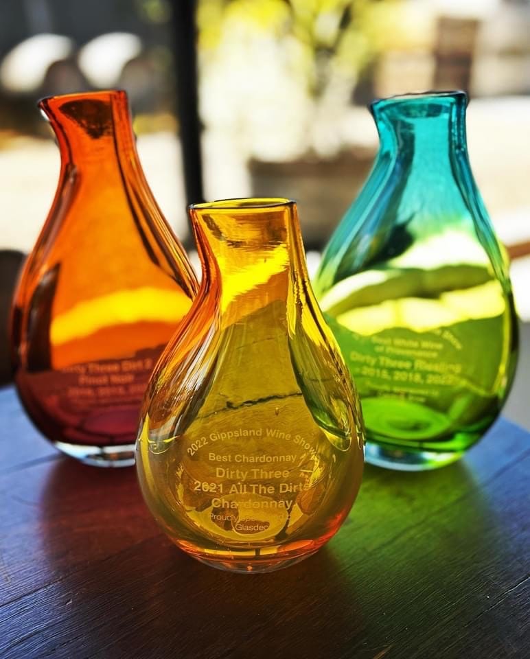 Some of the trophies won at the 2022 Gippsland Wine awards night.