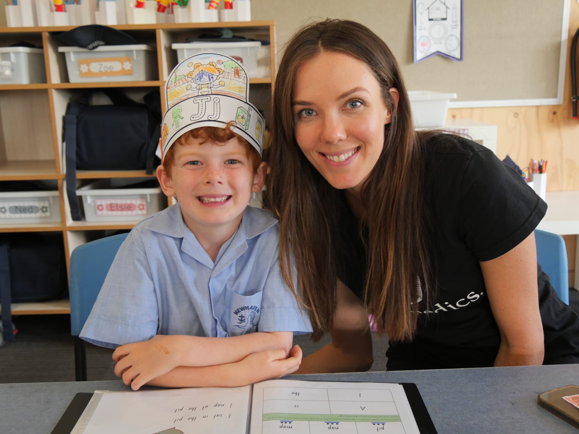 Newhaven College Prep Luca Canil enjoyed sharing his reading progress and showing off his classroom with mum Nicola.