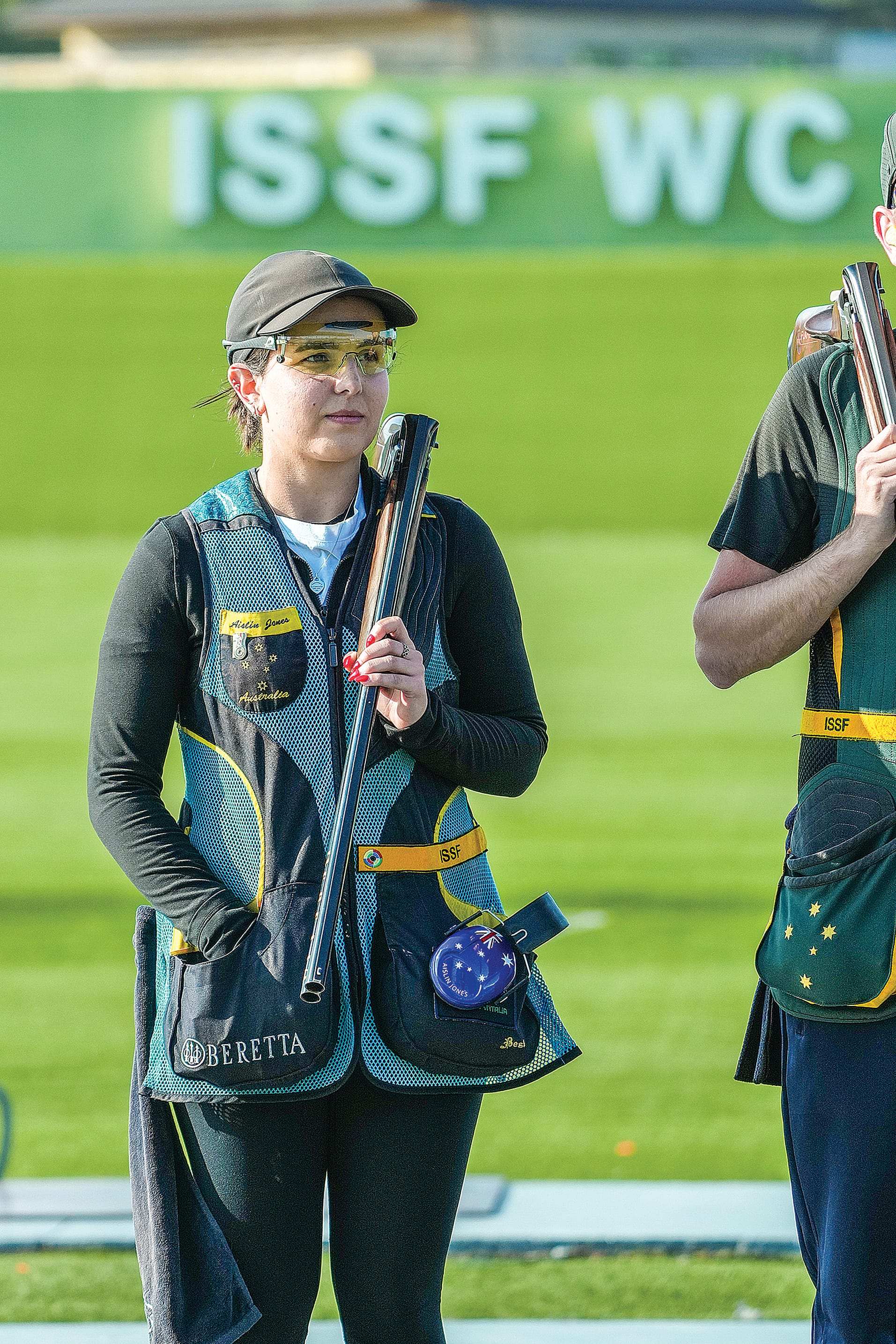 Aislin Jones brings home a medal in Mixed Skeet Teams. Photo credit: ISSF-TV.