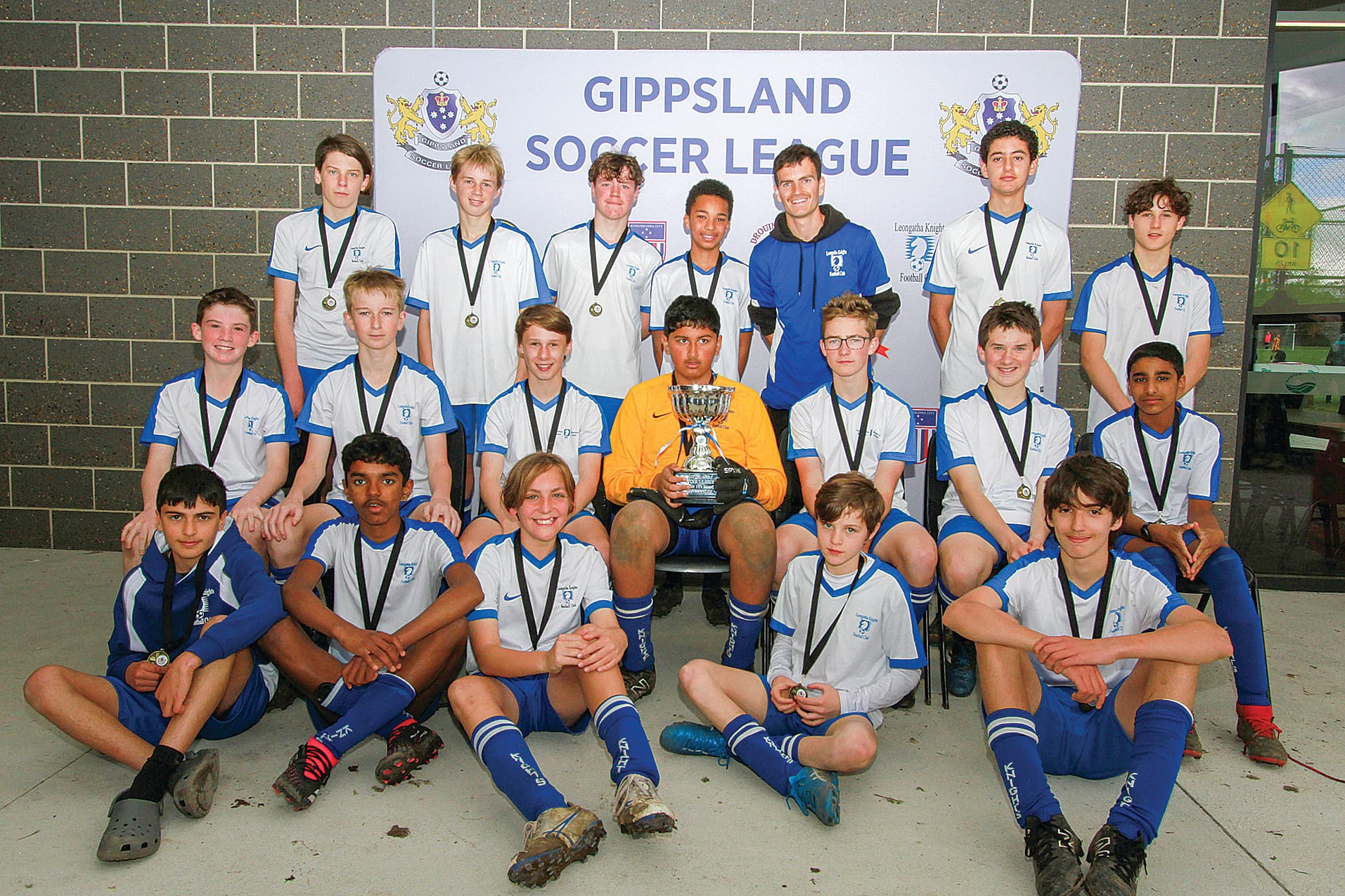 U14 Mixed Champions – Leongatha Knights. Lewis Abbisogni, Julian Aeschlimann, Mason Anderson, Andrew Binnichen, Noah Bowman (captain), Heath Clifford, Mitchell Ellen, Lincoln Grainger, Harris Hamilton, Bristo Poly Kallookkaran, Aaron Kelly, Tom Layton, Onyx Lee-McKelvey, Jack Matthews, Gabriel Saridis, Stefan Tumino. Coach: Aidan Hall, Team Manager: Alex Aeschlimann.