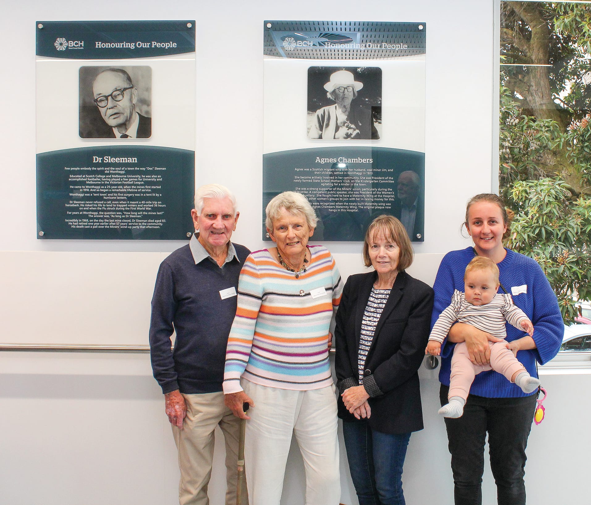 The family of Agnes Chambers with her honour board, from left, Peter Glare, Ruth Glare, Elspith Chambers, Erin Donohue-Chambers and Nancy Koorabubba.
