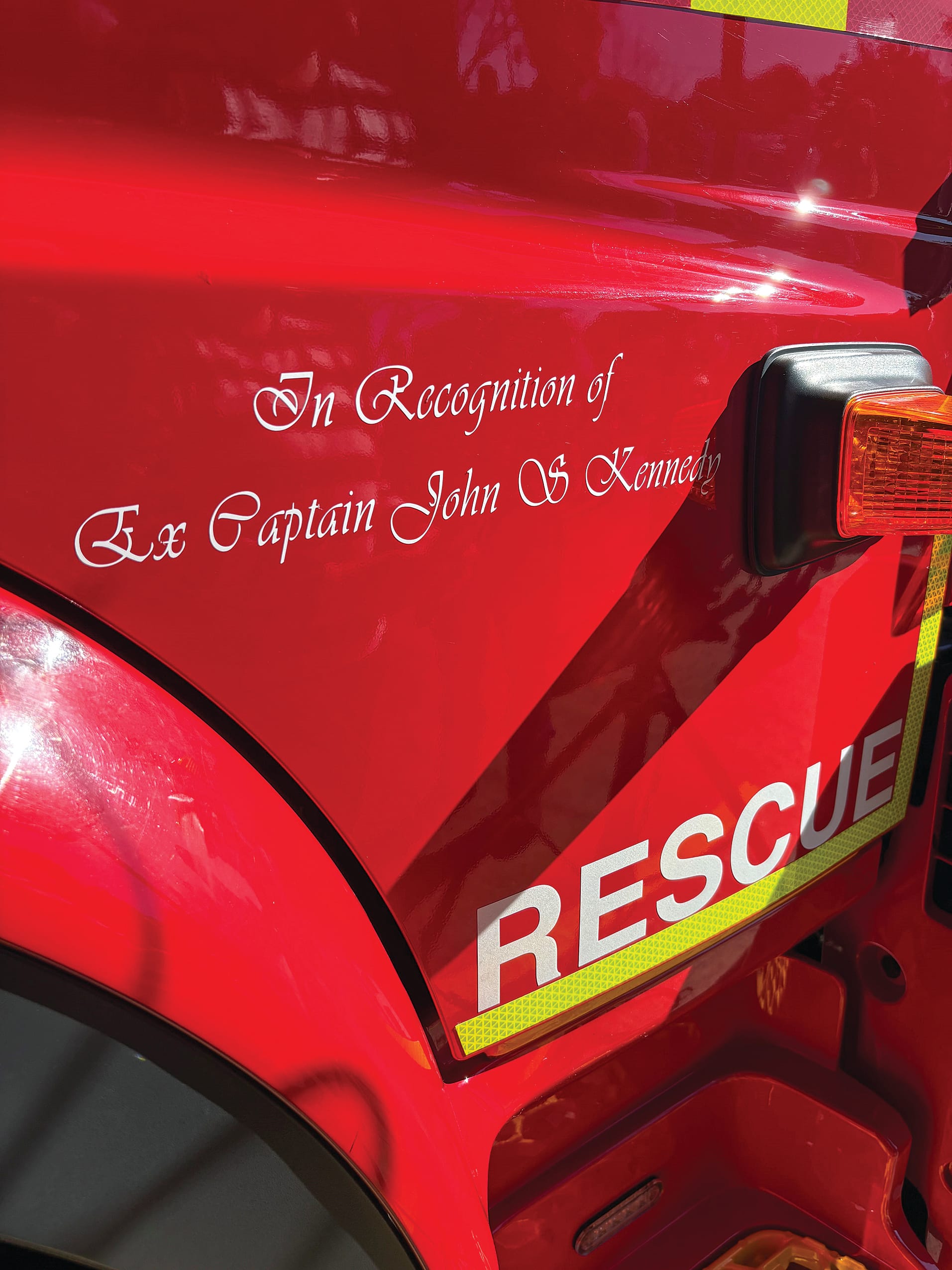 Detail of the dedication of Loch’s new road rescue and industrial rescue truck.