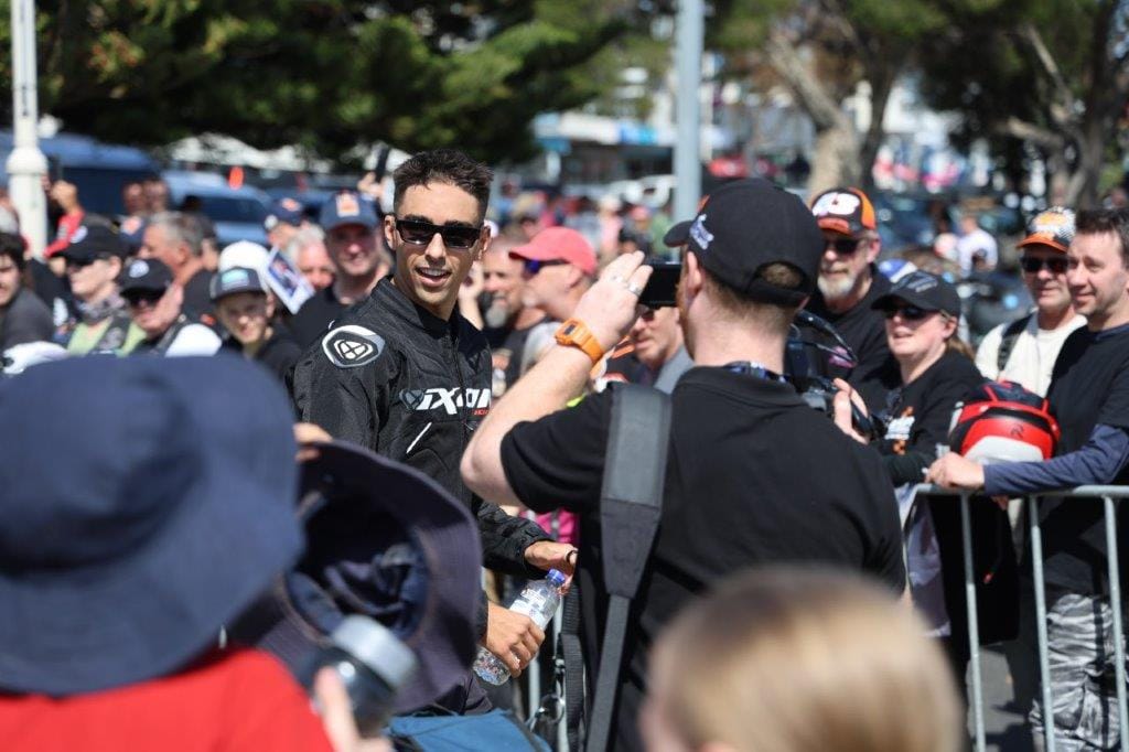 It was a case of spot the celebrity in the surging crowd at the first event of Phillip Island GP weekend at San Remo on Thursday.