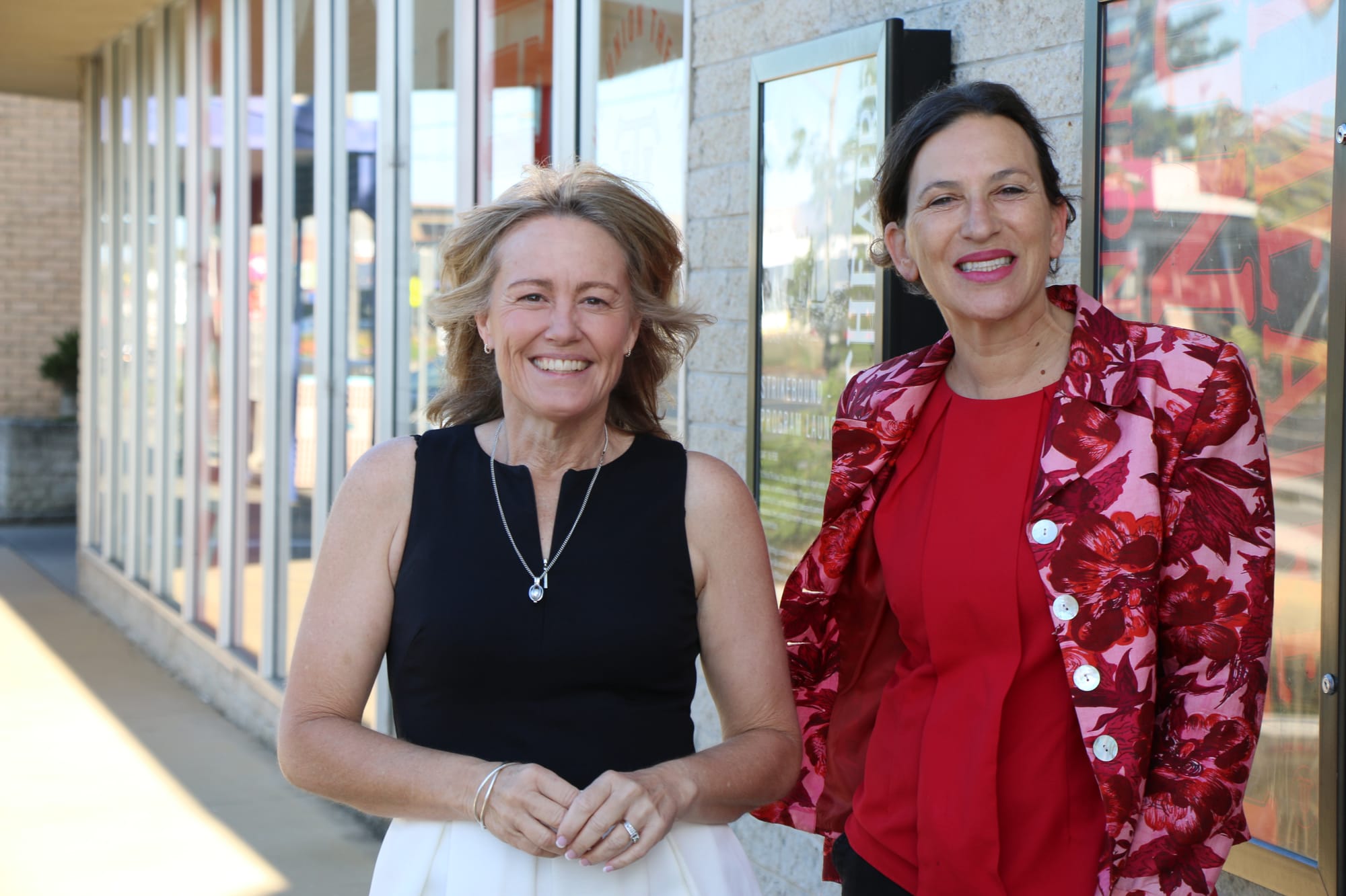 Jordan Crugnale MP with Bass Coast Shire Mayor Rochelle Halstead at the entrance of the Wonthaggi Union where the public artwork will be located.