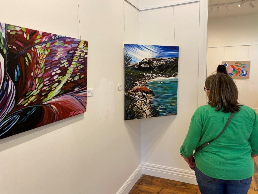 ‘Garden Brom’ and ‘Little Oberon Bay’ are part of an exhibition of prints on canvas with acrylic overlays by Cape Paterson landscape artist, Maryanne Plenkovich. Originally from Byron Bay, she loves the visual impact of a large canvas and finds inspiration in the hinterland of Cape Paterson, which she now calls home.