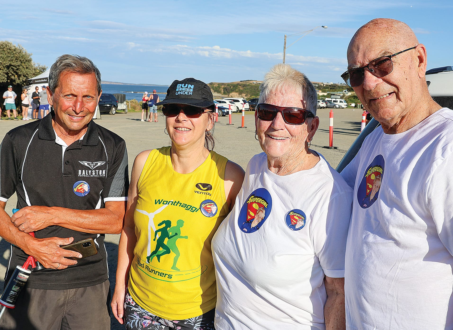 Organiser of the ‘Deb Rielly Run for the Kids’ Frank Angarane of the Dalyston Football Netball Club chats with Deb Rielly’s mum Barb Slavin and other family members including Chris-Ann Slavin and Michael Anderson before the event on Sunday.