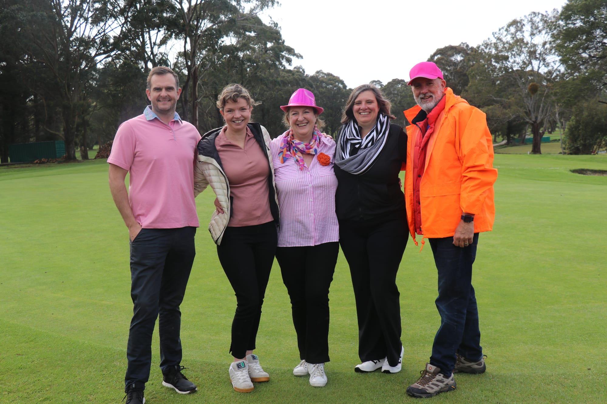 Major sponsors of the Go Girls Foster Golf Day Steve and Lee Nickelson from Embrace Wealth with Go Girls co-founder Michelle Jobson, major sponsor Fiona McMahon-Hughes of Inverloch Ray White and Go Girls foundation chair Damian Paull. 